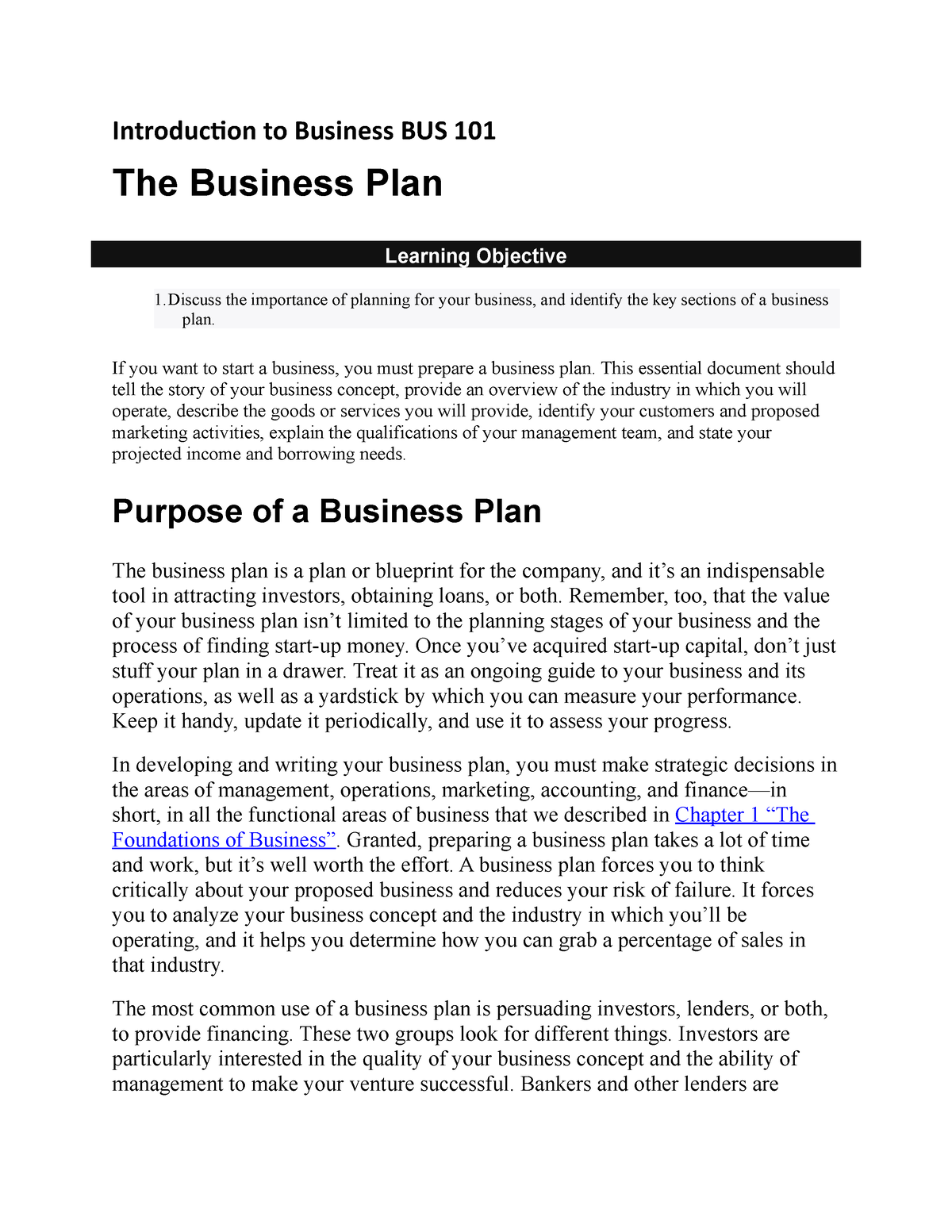 business plan bus 101