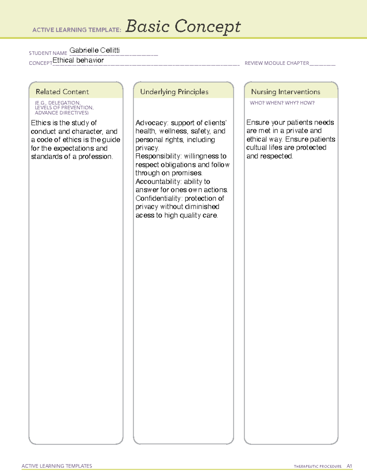 Ethics AR B - ACTIVE LEARNING TEMPLATES THERAPEUTIC PROCEDURE A Basic ...