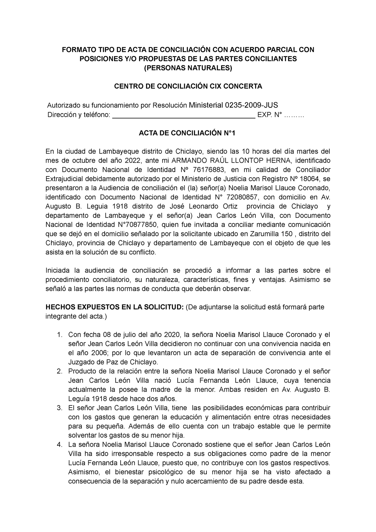 ACTA-DE- Conciliación - FORMATO TIPO DE ACTA DE CONCILIACIÓN CON ...