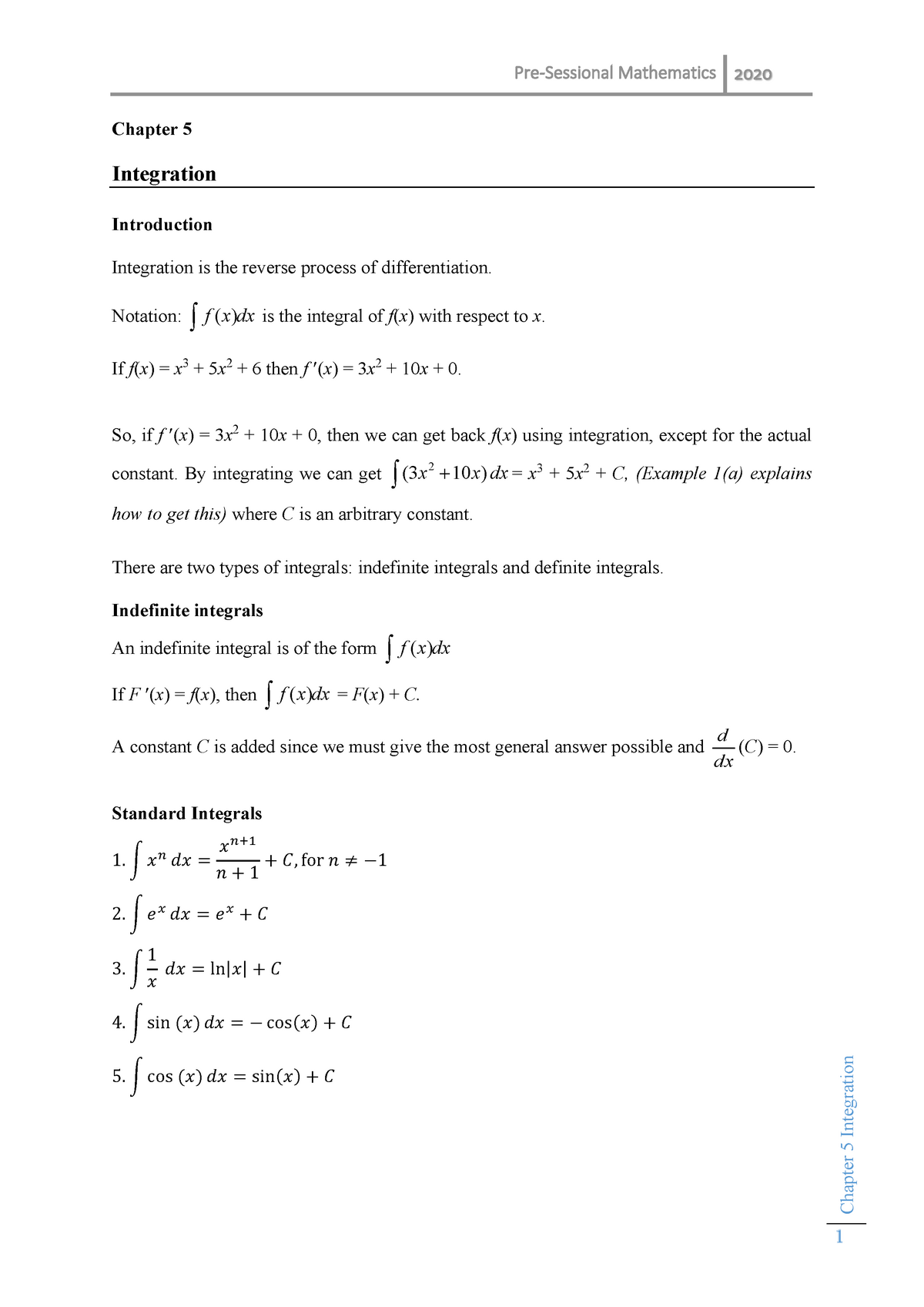 Chapter 5 IntegrationPRE-Mathematics 2021 Term (Jul-Aug) (LF7A R ...