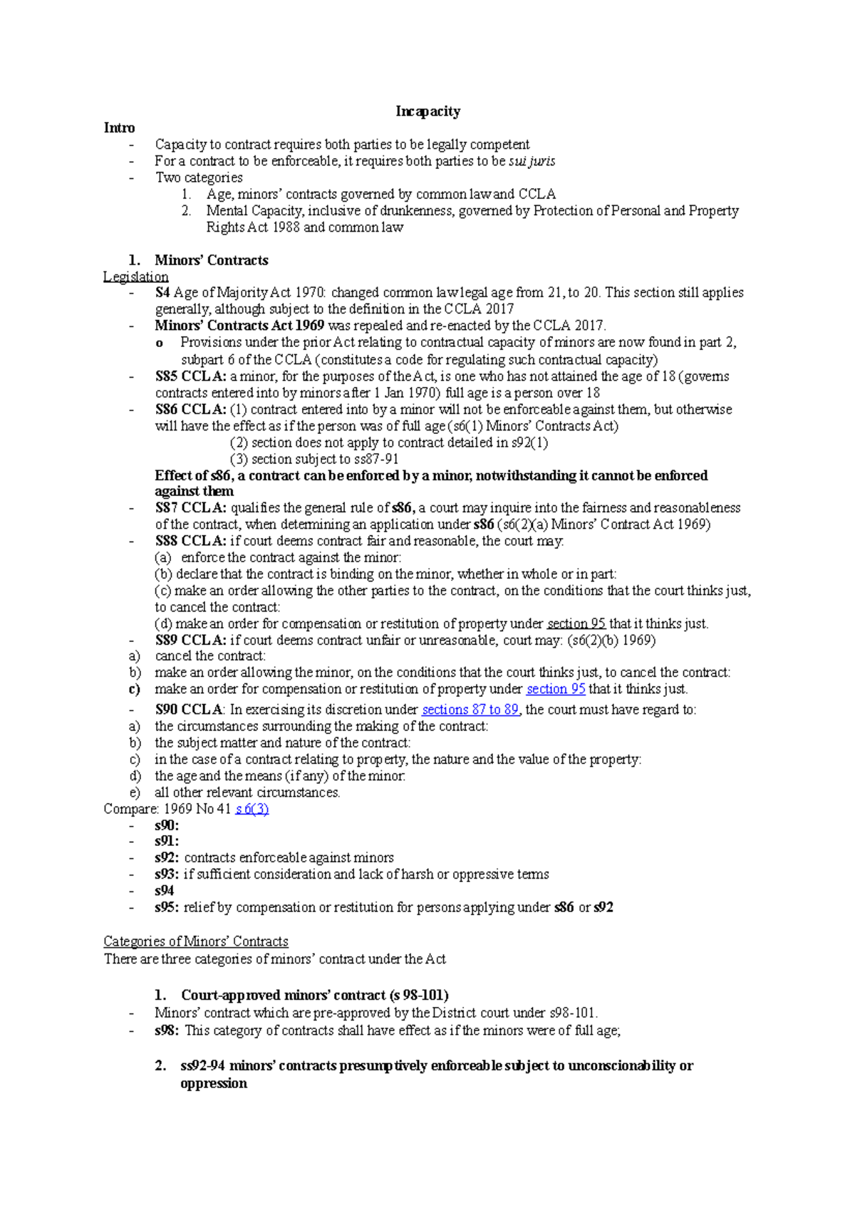 Contract Law Masselot n Barber - Incapacity Intro - Capacity to ...