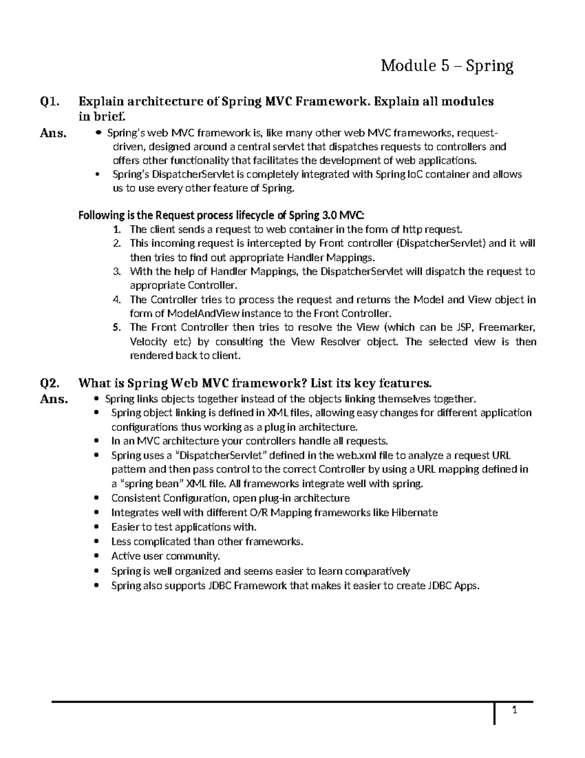 Module 5 - MVCp/ Q1. Explain architecture of Spring MVC Framework ...