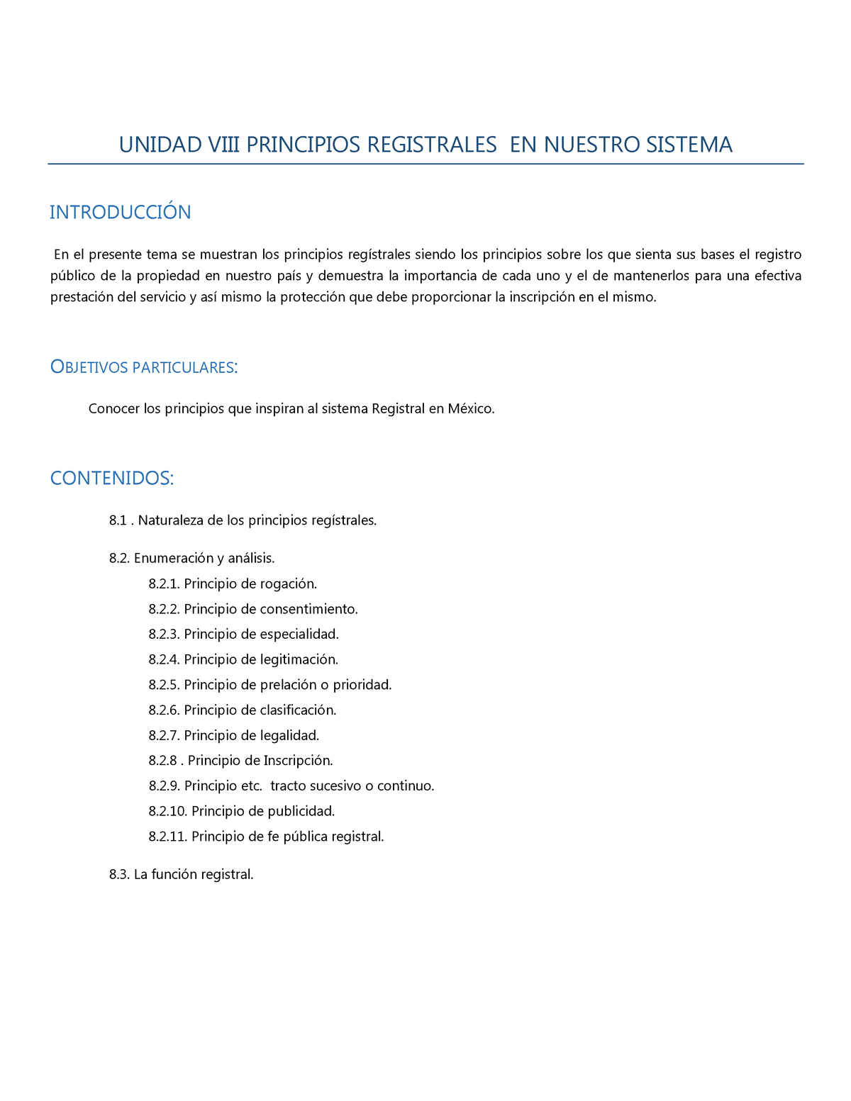 Unidad 8 - PRINCIPIOS REGISTRALES EN NUESTRO SISTEMA - UNIDAD VIII ...