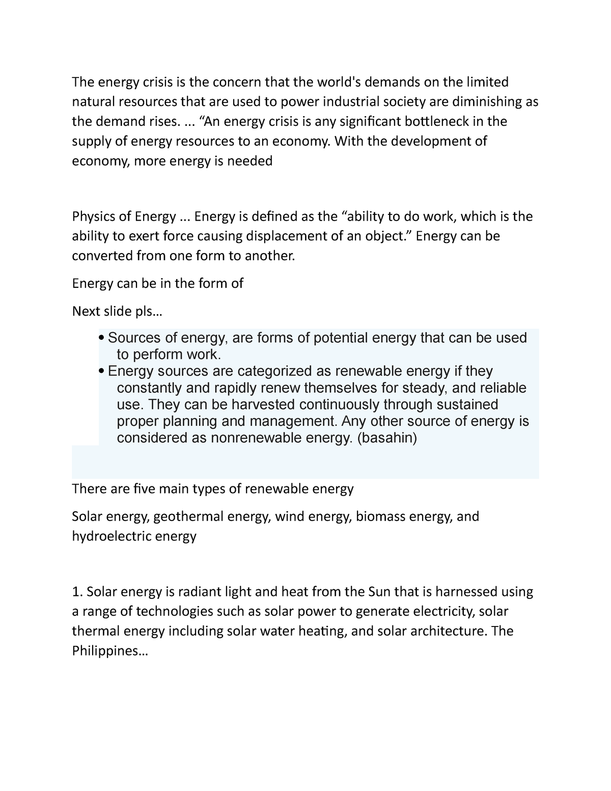 thesis statement about energy crisis