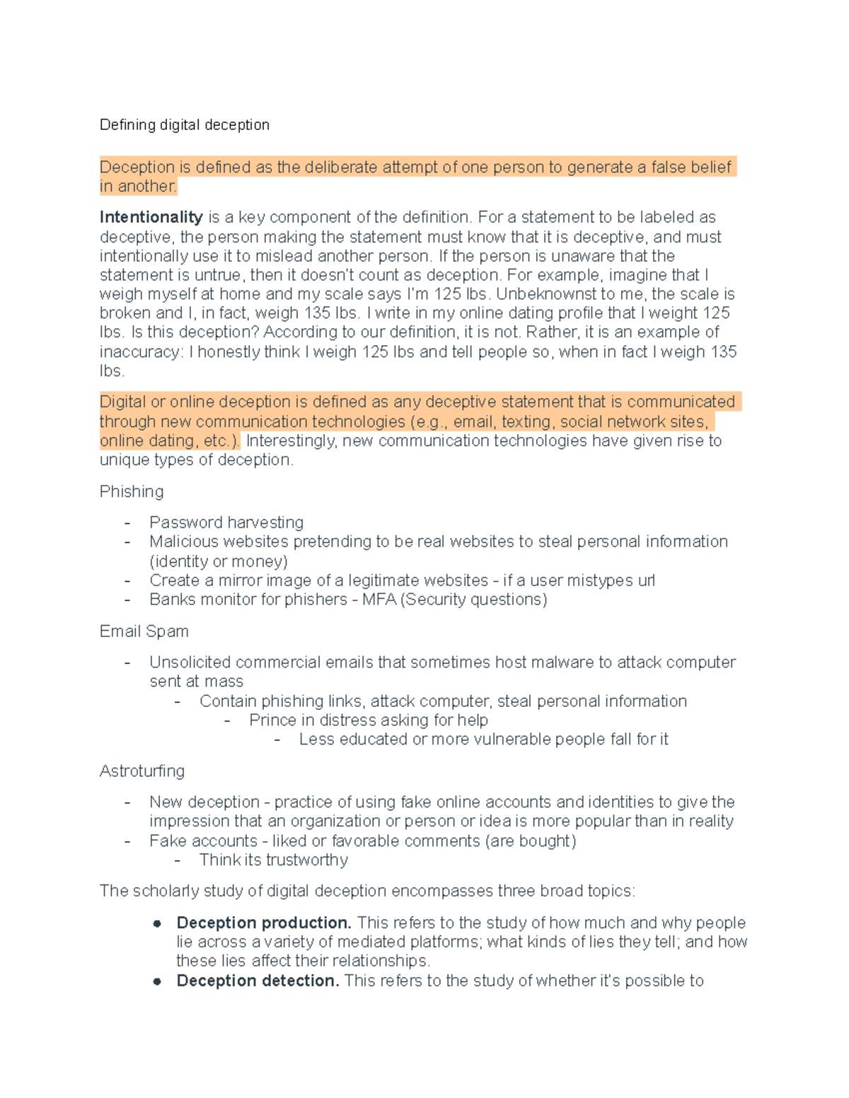 Module 4 - Lecture notes 4 - Defining digital deception Deception is ...