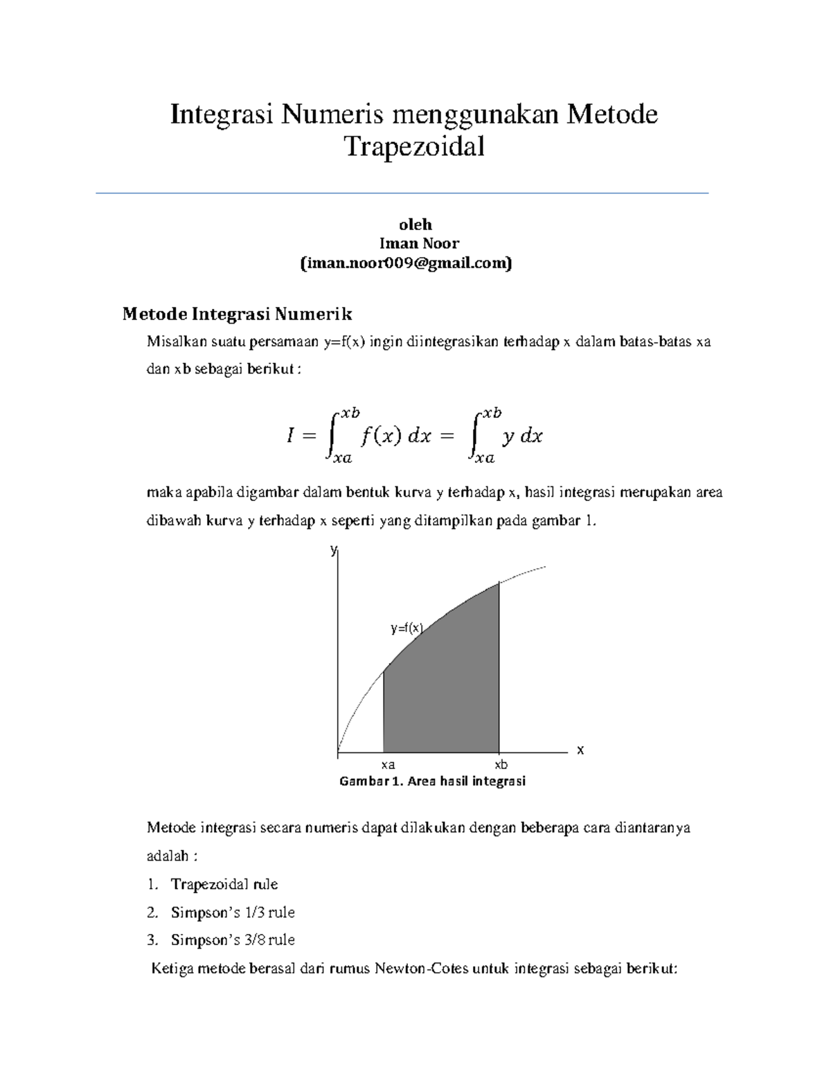 Metode Trapezoidal - Integrasi Numeris menggunakan Metode Trapezoidal ...