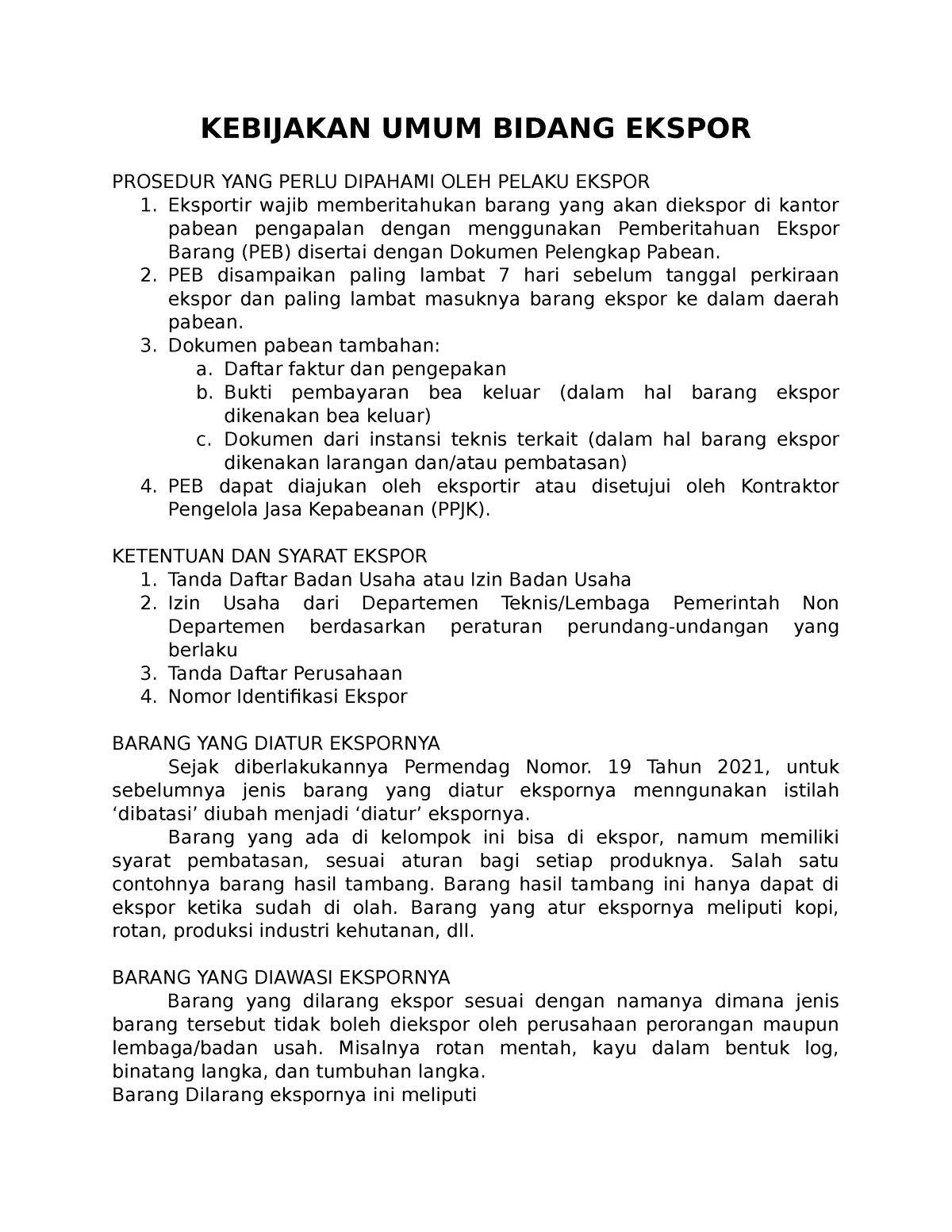 Kebijakan Umum Bidang Ekspor - KEBIJAKAN UMUM BIDANG EKSPOR PROSEDUR ...