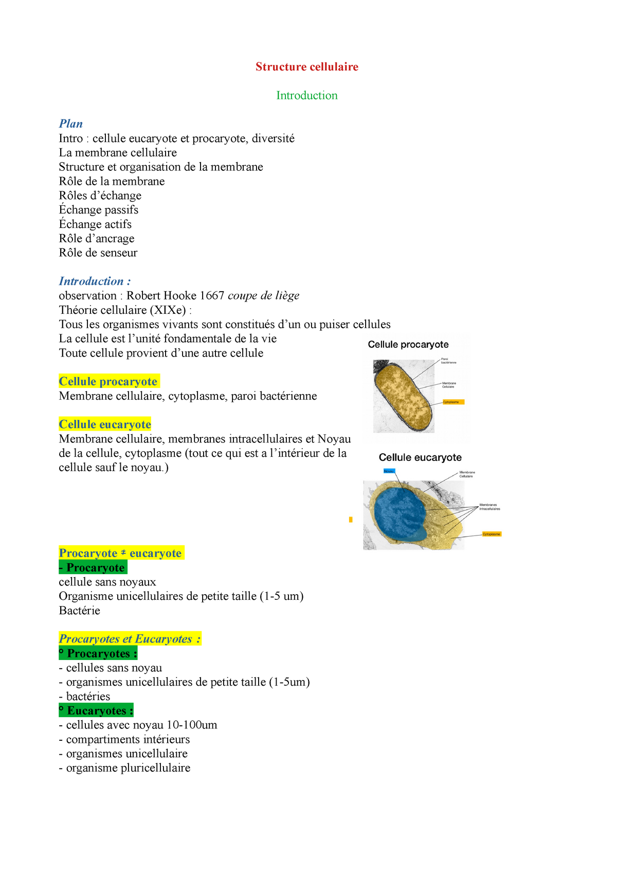 Structure Cellulaire - Structure Cellulaire Introduction Plan Intro ...