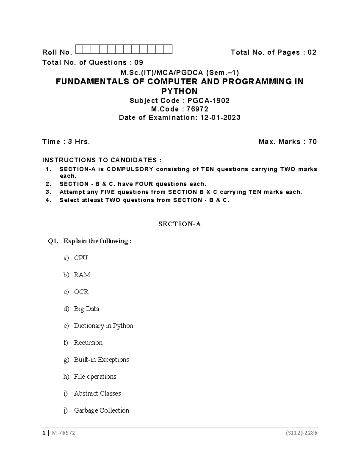 Msc mca pgdca 1 sem fundamentals of computer and programming in 76972 ...