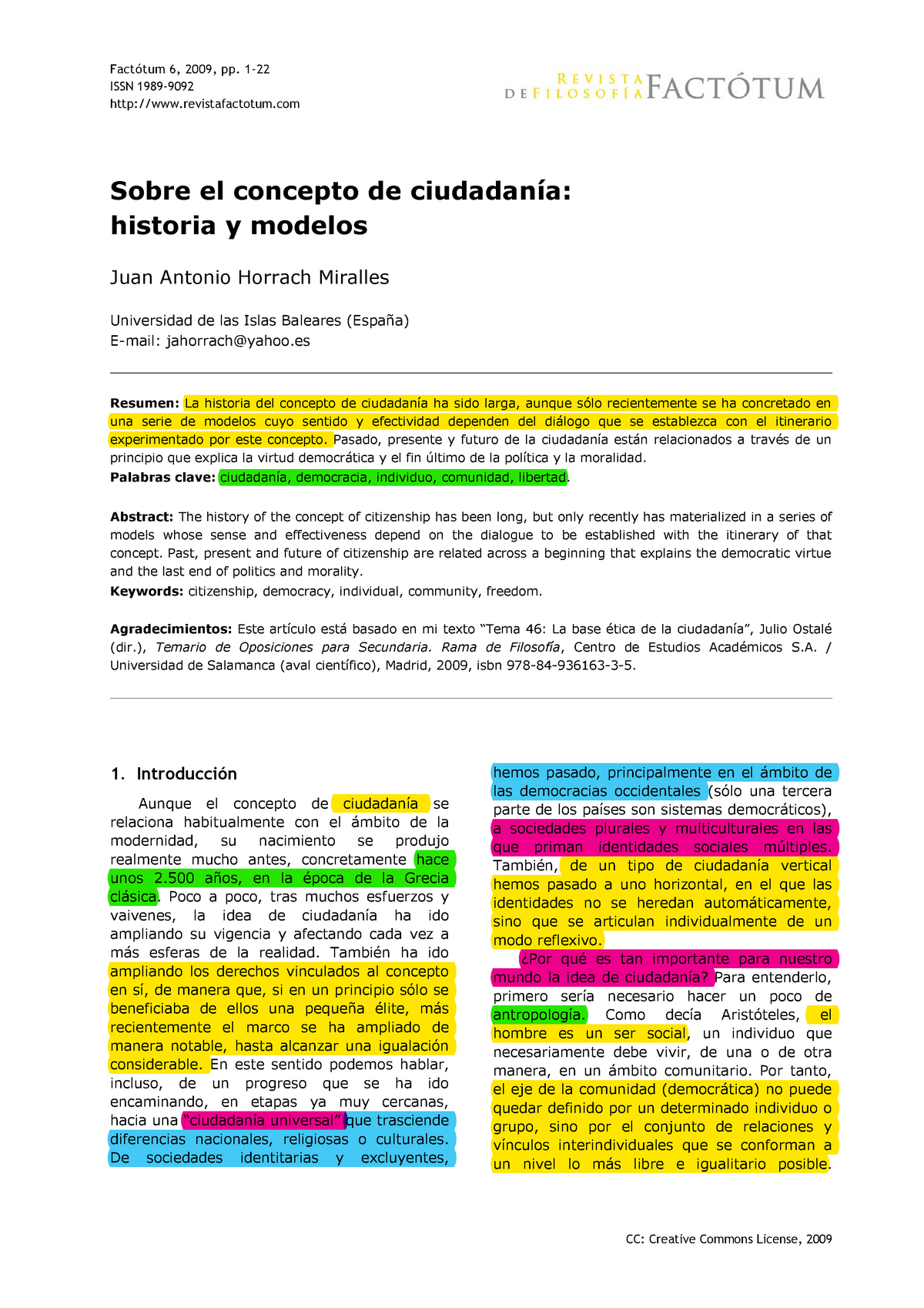 Sobre el concepto de ciudadanía - historia y modelos - Juan A. Horrach - 6,  2009, pp. ISSN Sobre el - Studocu