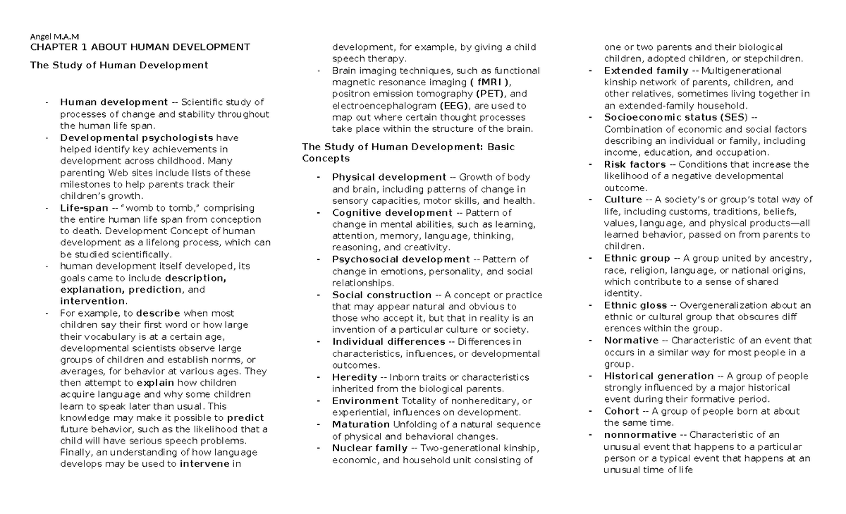 Developmental Psych - Angel M.A CHAPTER 1 ABOUT HUMAN DEVELOPMENT The ...