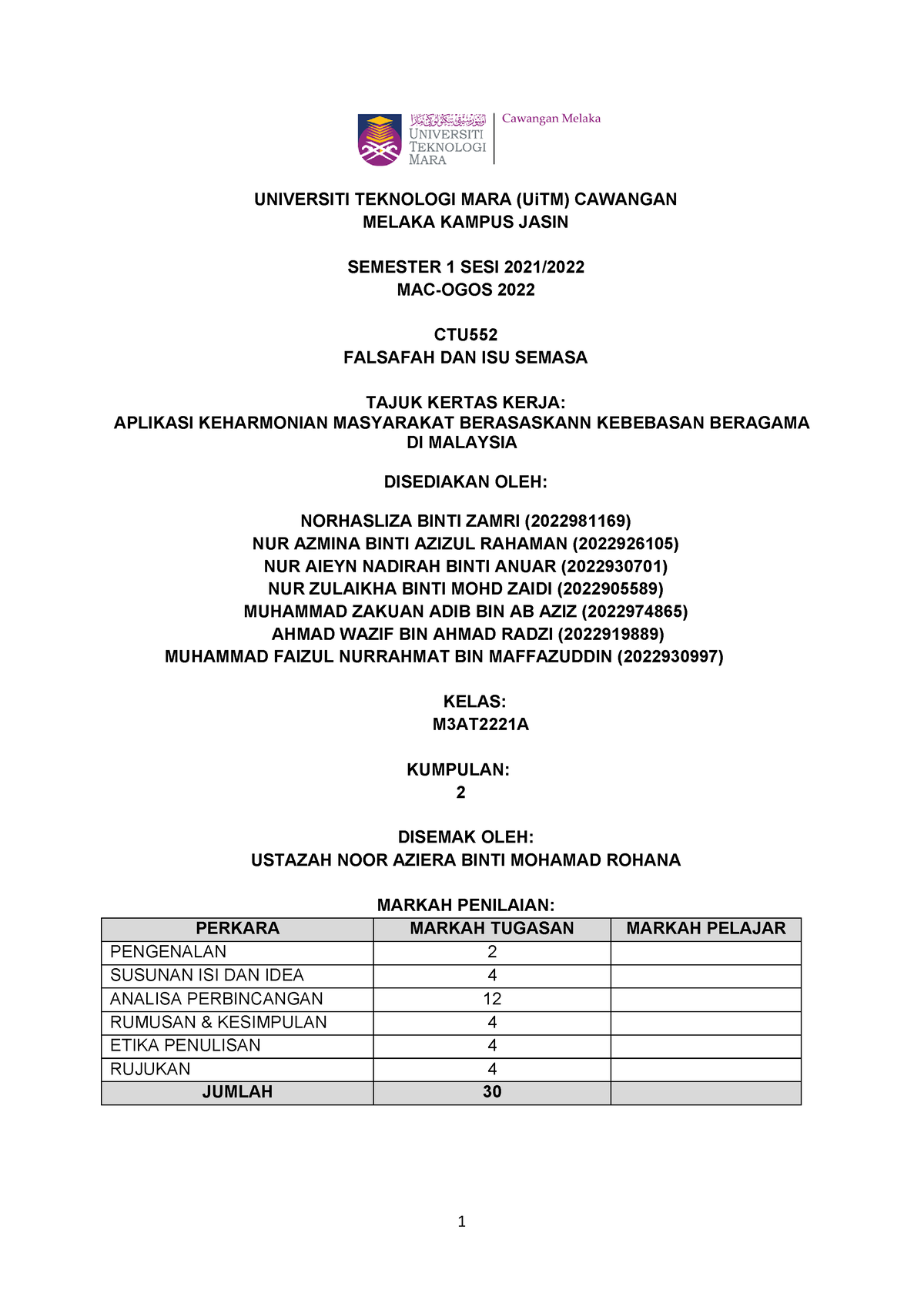 Kumpulan 2 M3AT2221A Kertas Kerja CTU552 - UNIVERSITI TEKNOLOGI MARA ...