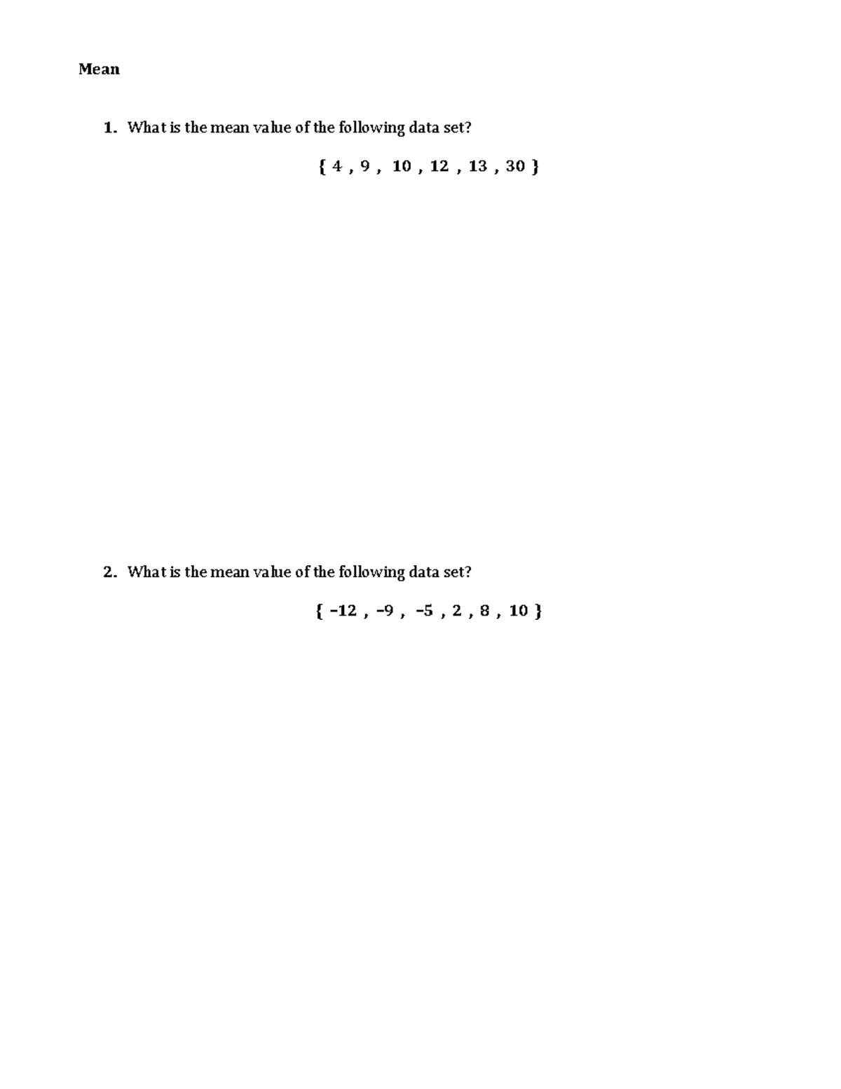 MEAN+ Median+MODE+ Range+ Practice+ Problems - Mean 1. What is the mean ...