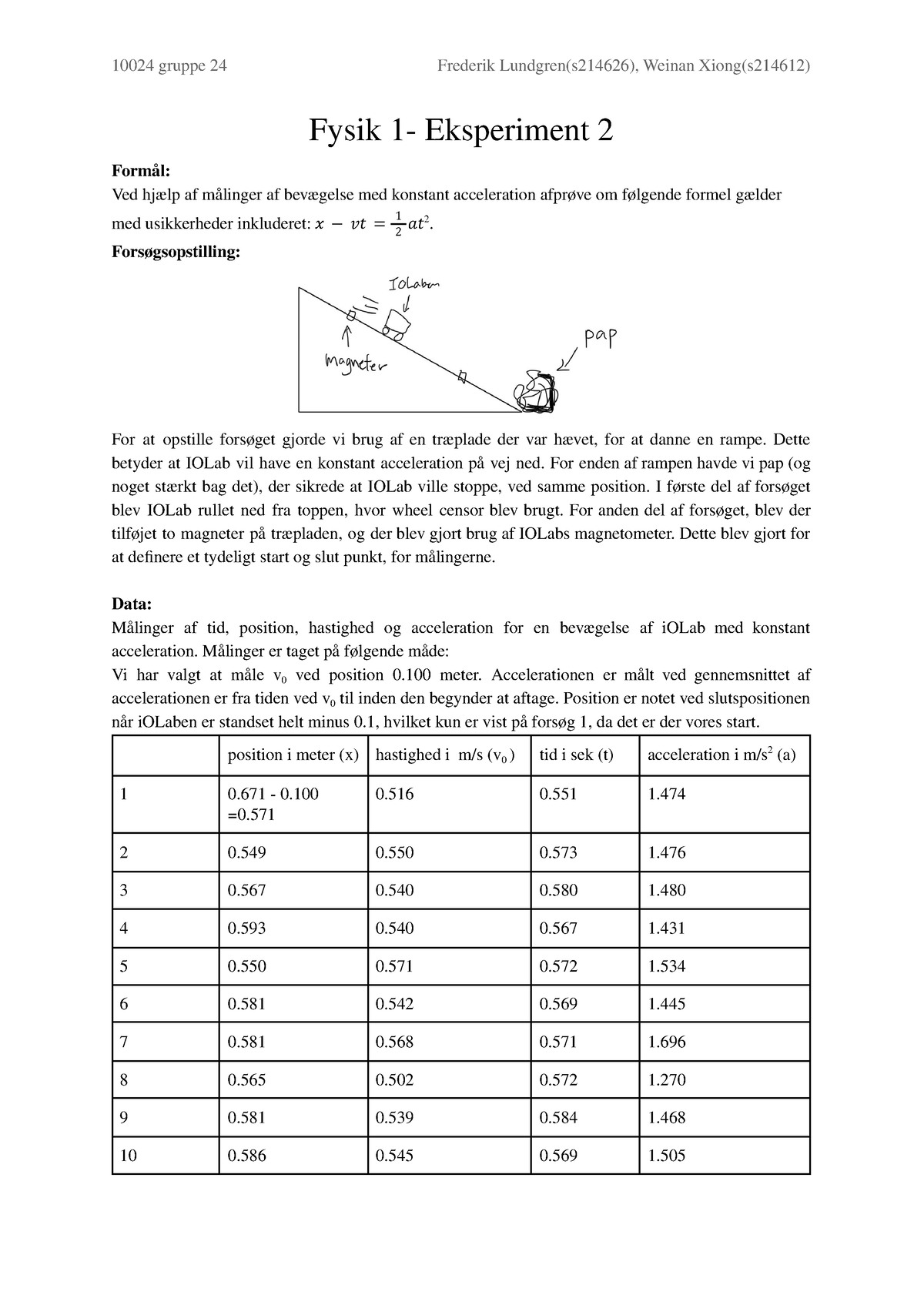 Eksperiment 2 - Ved Hjælp Af Målinger Af Bevægelse Med Konstant ...