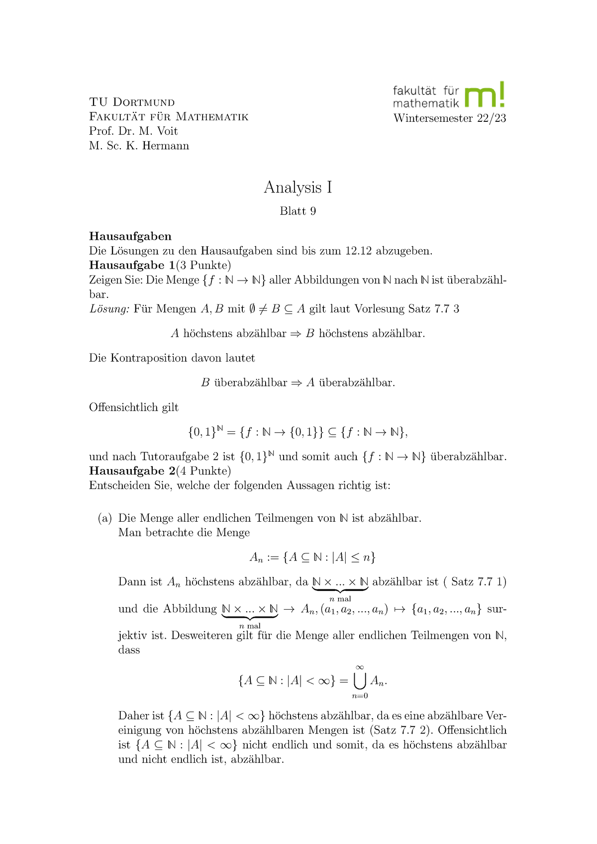 Blatt 9Loesungen - WiSe Voit - TU Dortmund Fakult ̈at F ̈ur Mathematik ...