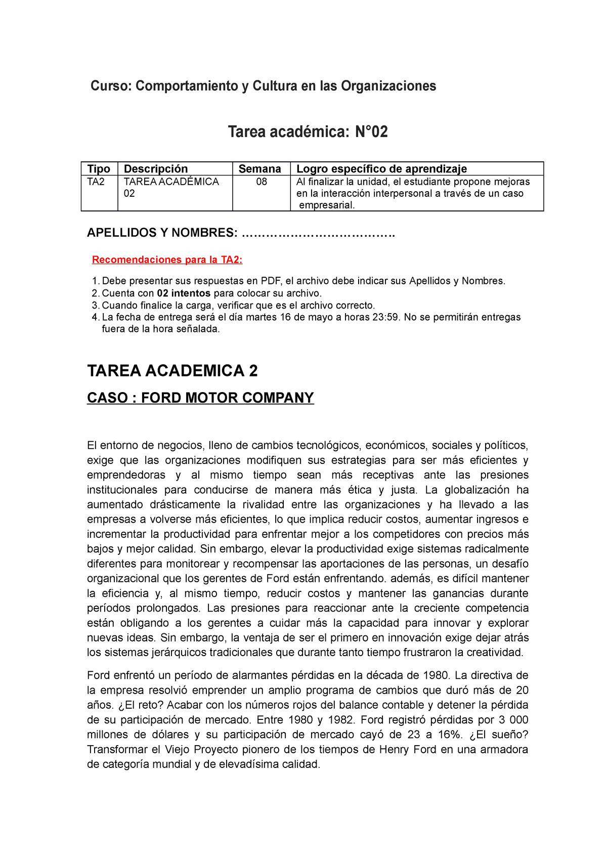 Tarea Académica 2 - Apuntes - Comportamiento Y Cultura En Las ...