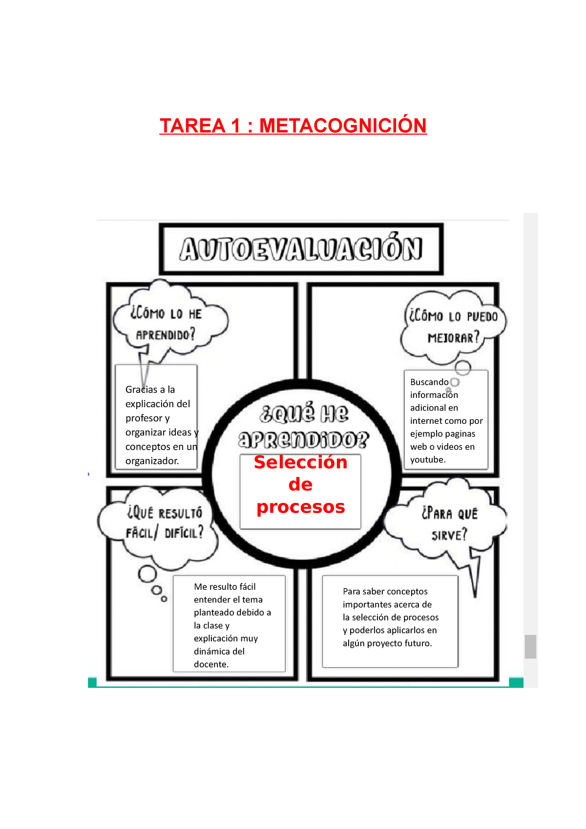 Tareas Semana 3 - TAREA 1 : METACOGNICIÓN Selección De Procesos Me ...