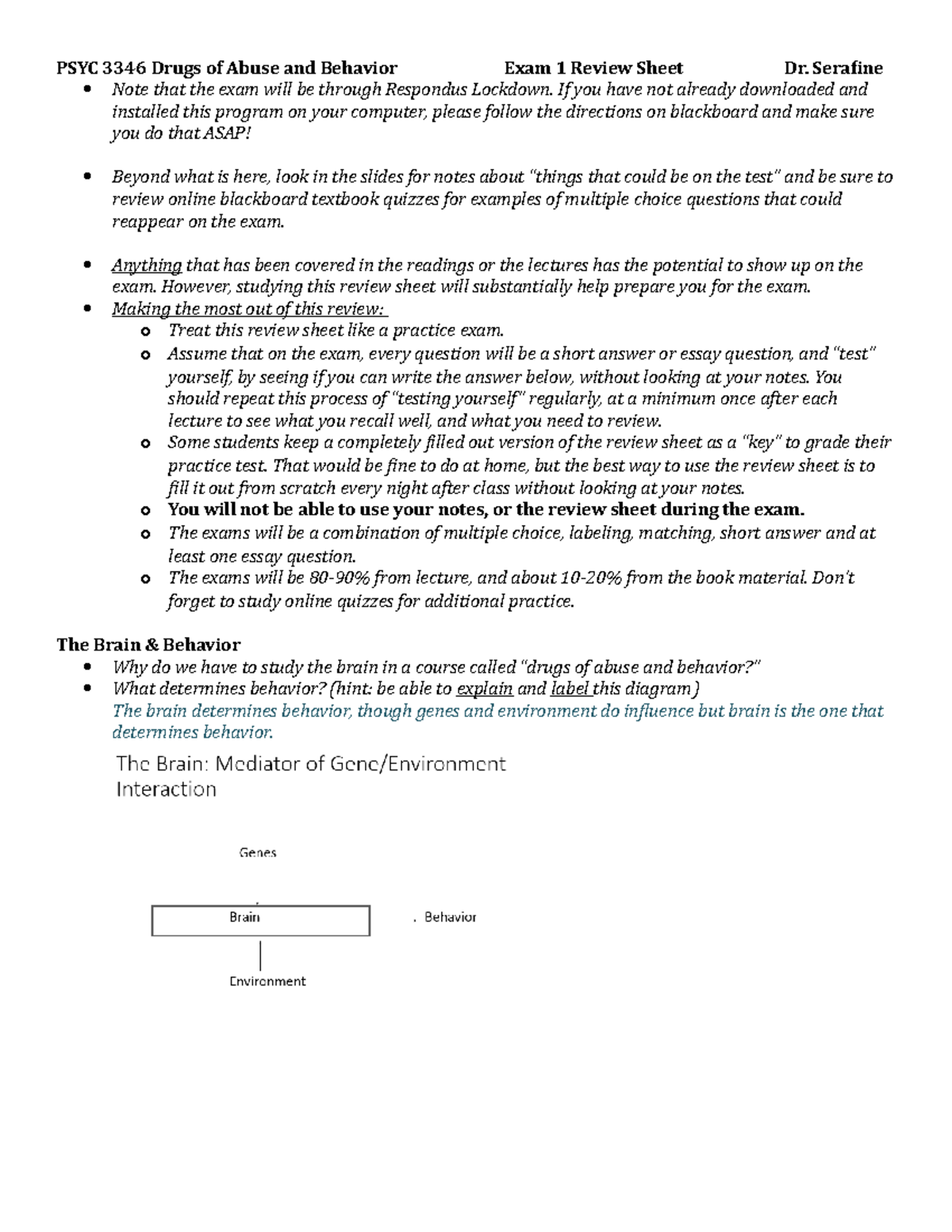 Exam 1 Review Sheet - PSYC 3346 Drugs of Abuse and Behavior Exam 1 ...
