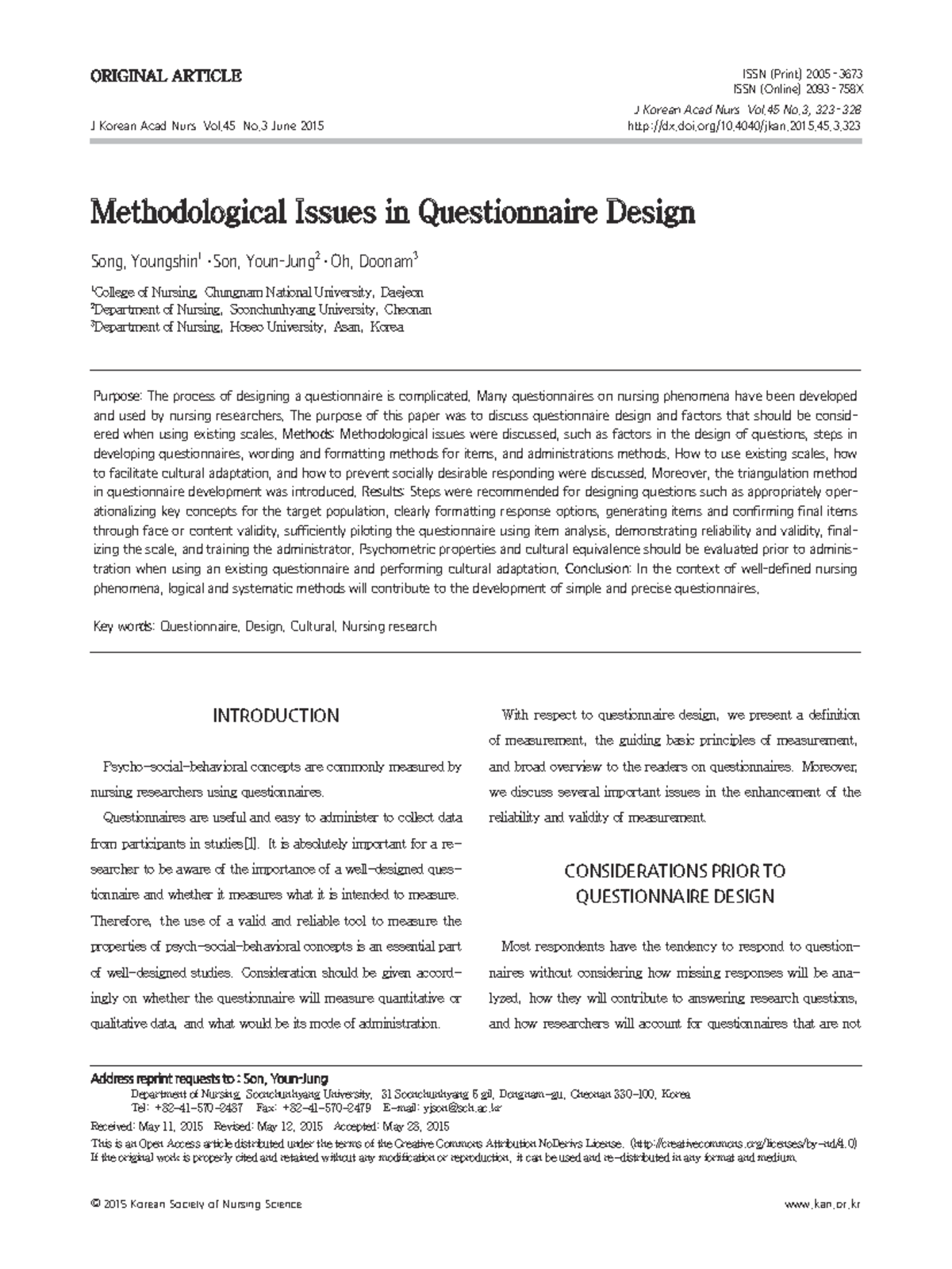 Methodological Issues in Questionnaire Design [M] - © 2015 Korean ...