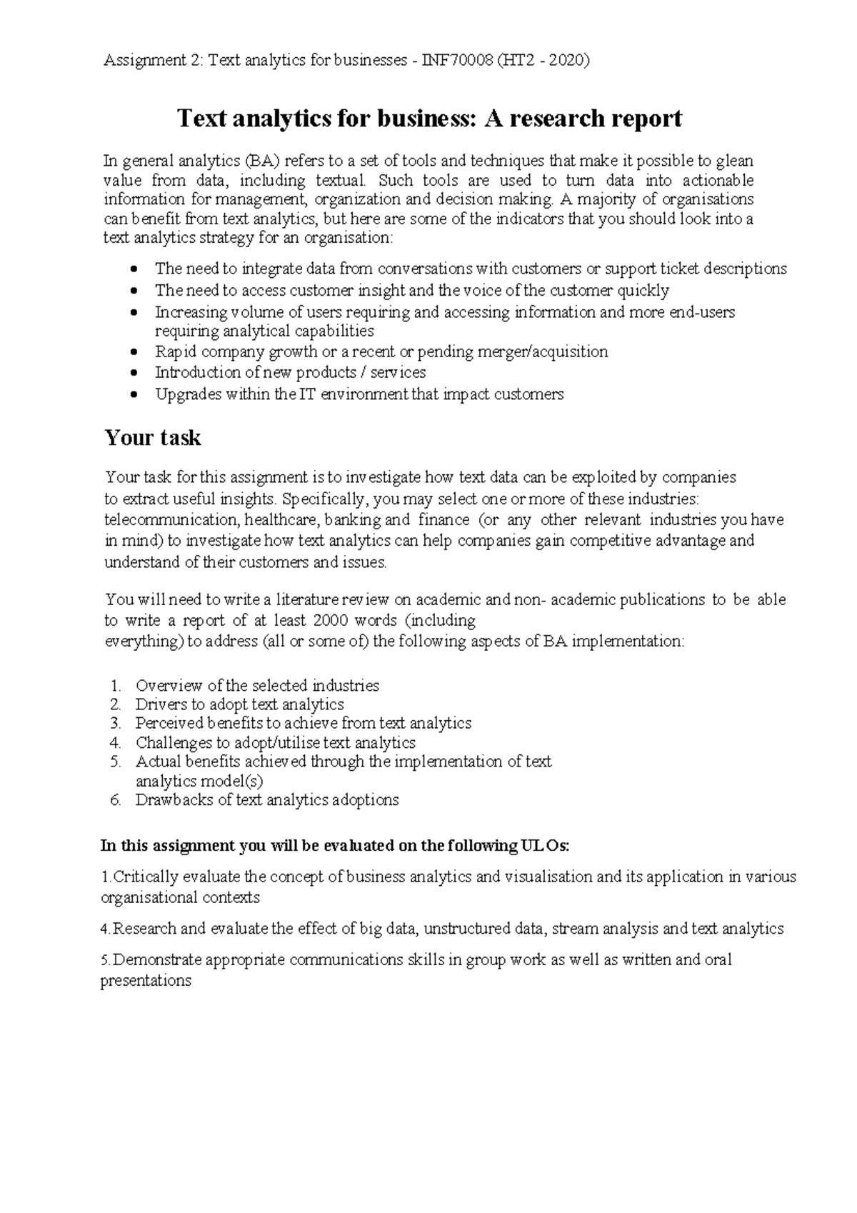 Text Analytics Techniques INF70008 HT2 2020 - Assignment 2: Text ...