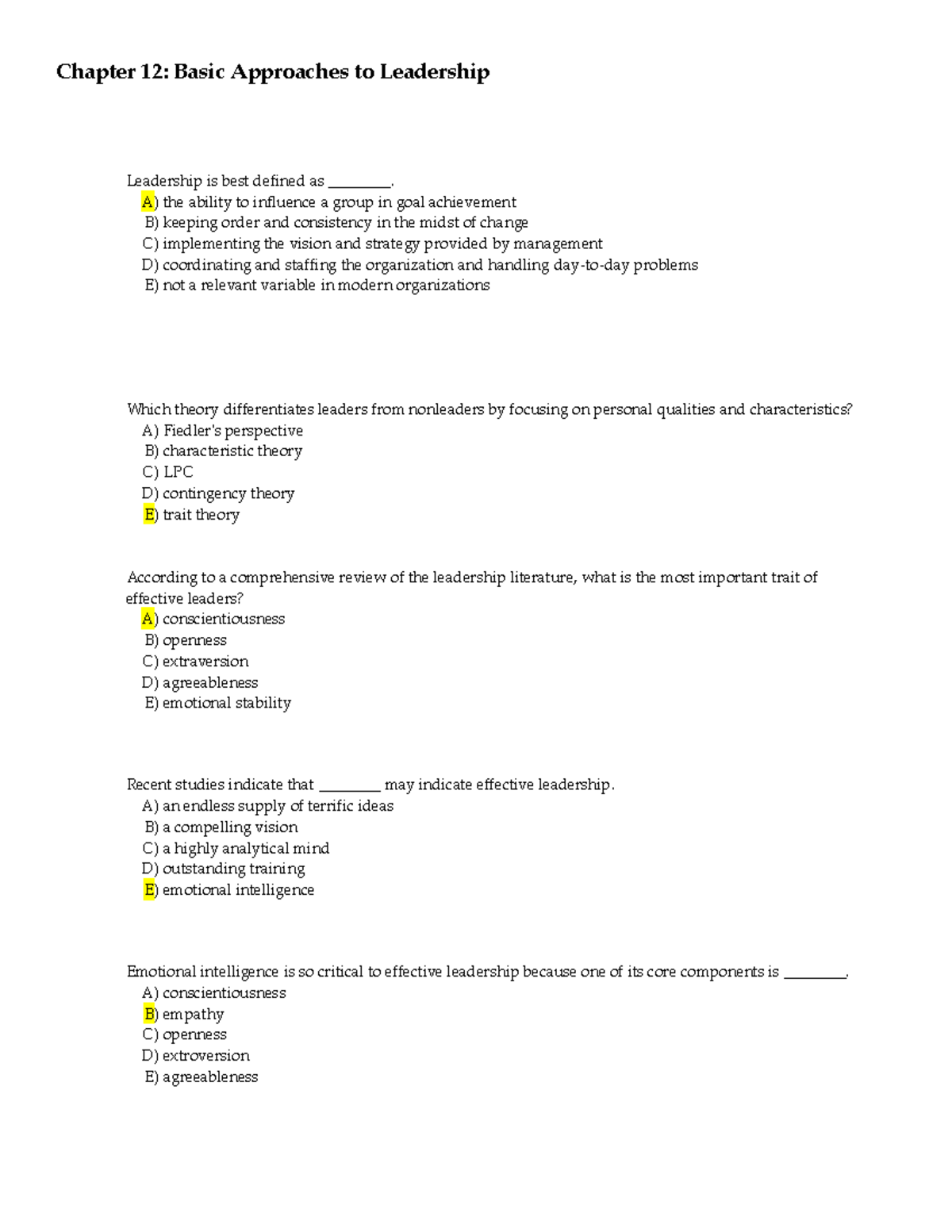 Organizational Behavior - MCQ Final - Chapter 12: Basic Approaches to ...