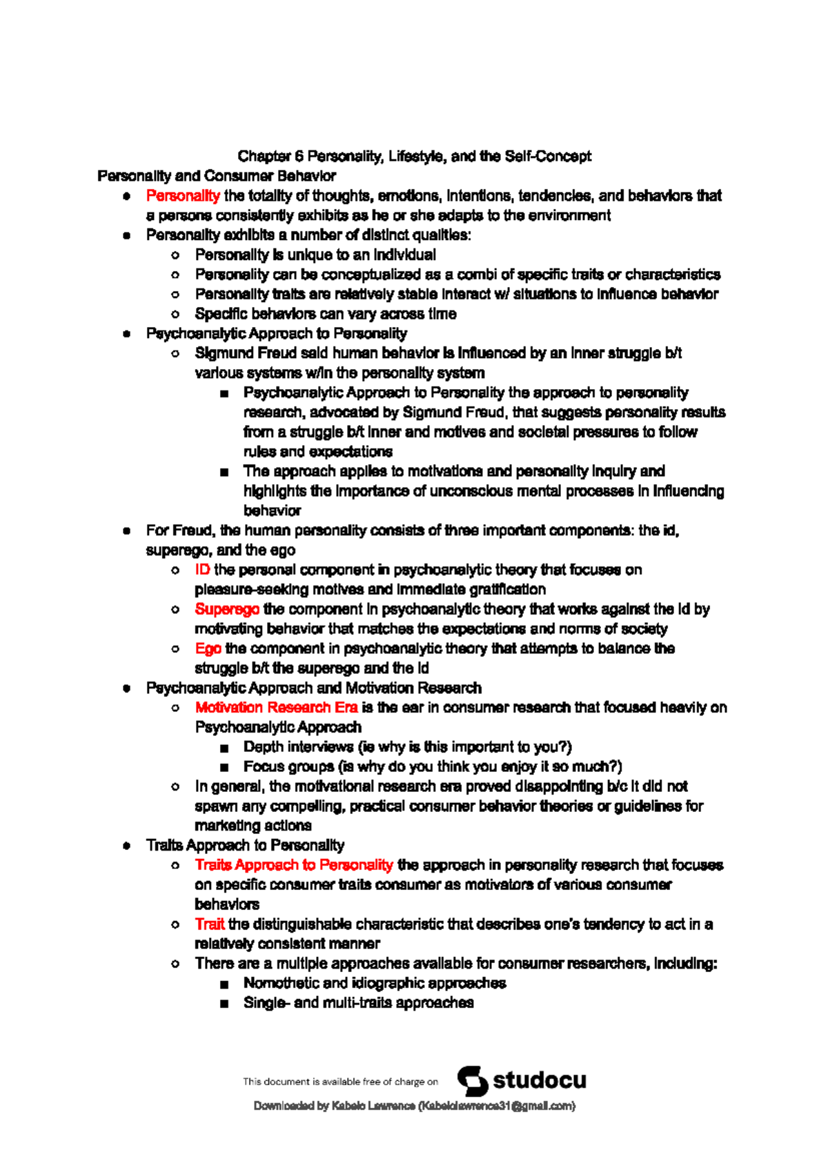 BEM 212 Chapter 6 - bem - Chapter 6 Personality, Lifestyle, and the ...