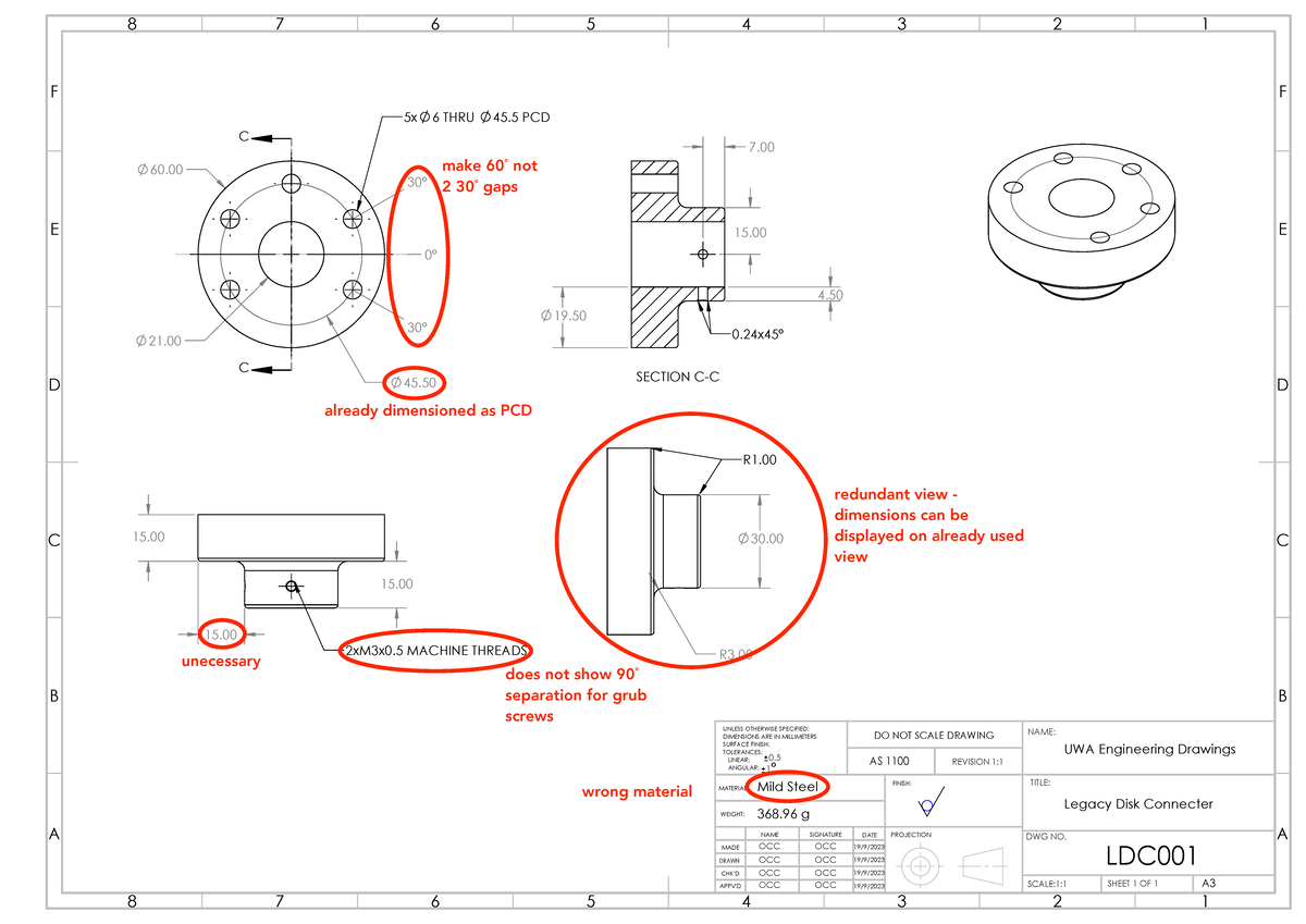 Flange 2.1 (Annotated) - 60. 45. 21. 0° 30° 0° 30° C C 5x 6 THRU 45 PCD ...