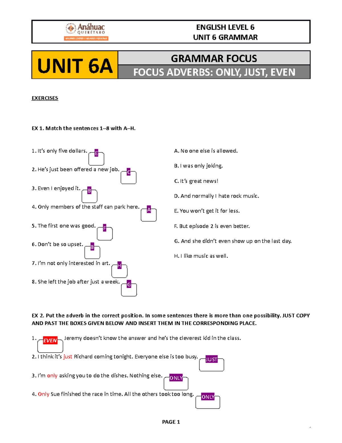 2. UNIT 6 - Grammar ( Level 6) - UNIT 6 GRAMMAR UNIT 6A GRAMMAR FOCUS ...