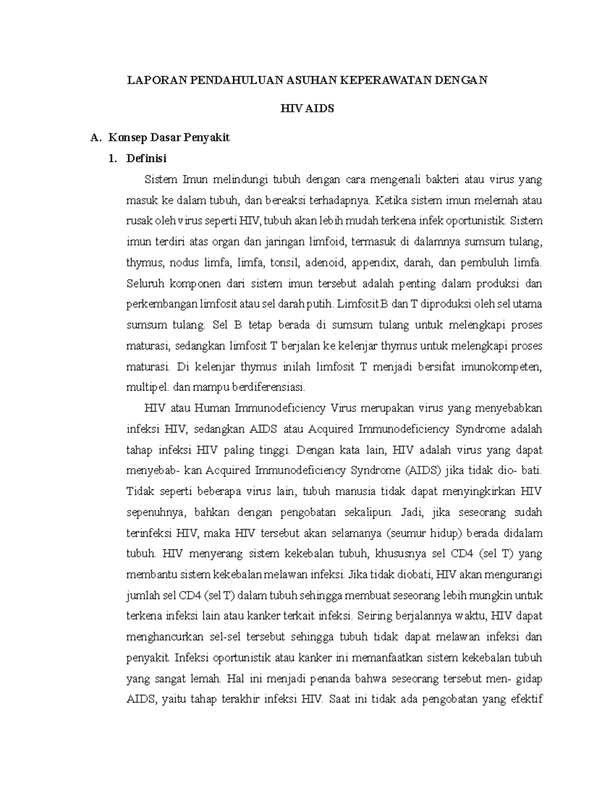 HIV AIDS removed - Doc - LAPORAN PENDAHULUAN ASUHAN KEPERAWATAN DENGAN ...
