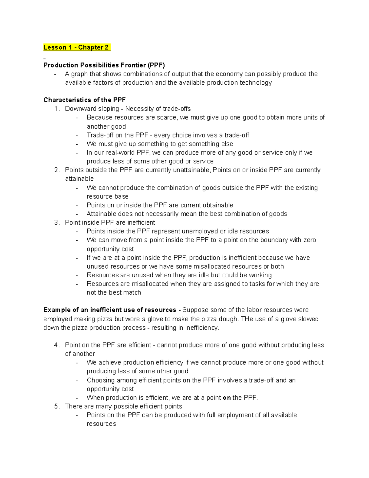 Ec120 Chapter 2 - Lesson 1 - Chapter 2 Production Possibilities ...