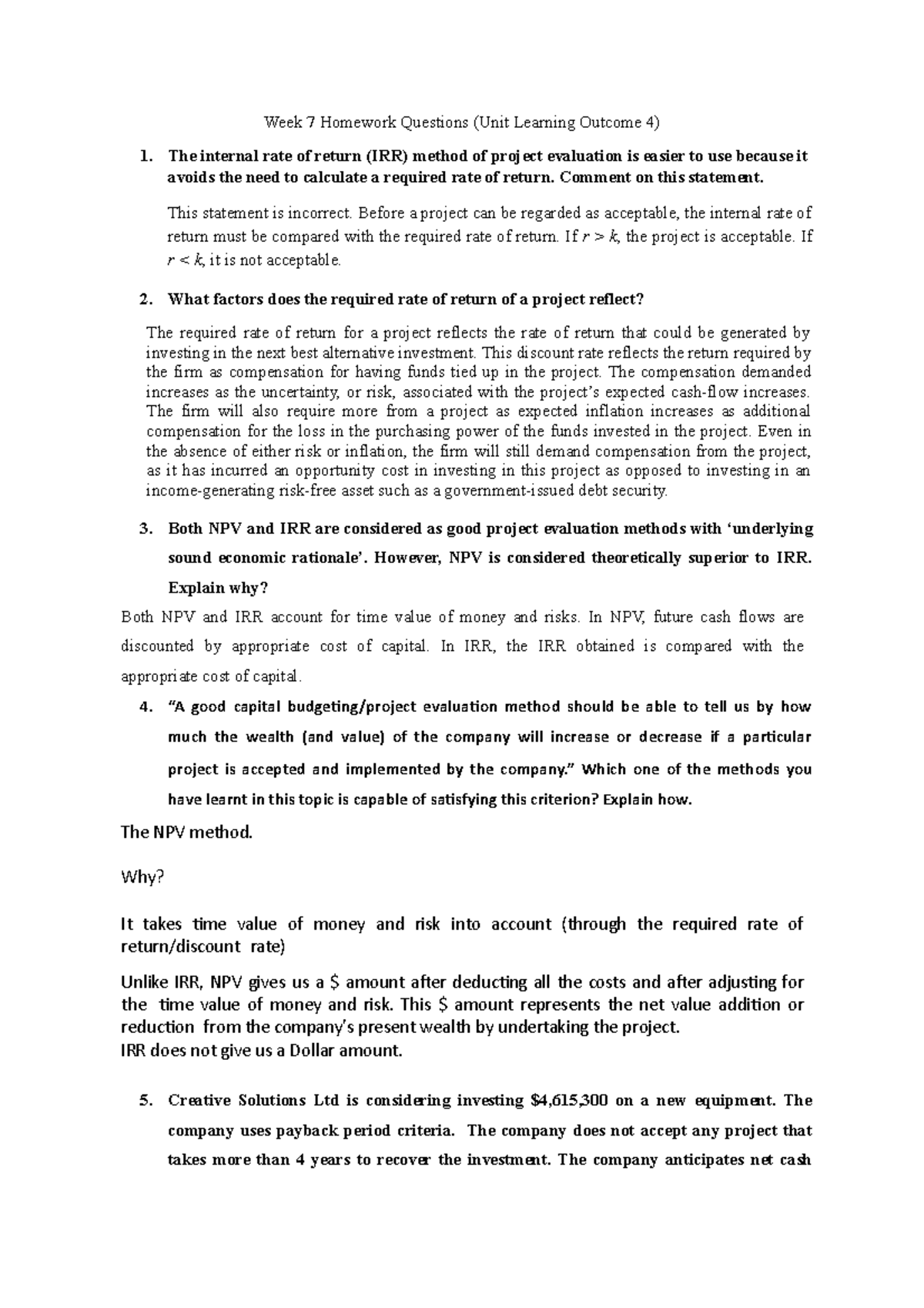 Week 7 homework solutions 4 - Week 7 Homework Questions (Unit Learning ...