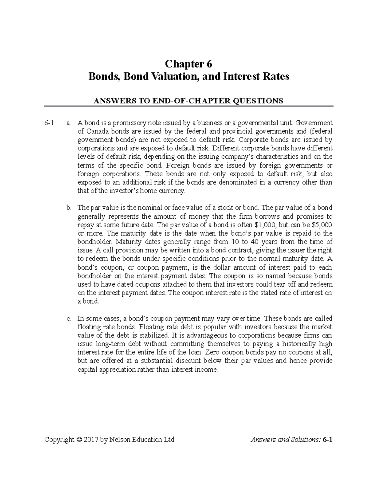 CH6 Solutions - Chapter 6 Bonds, Bond Valuation, and Interest Rates ...