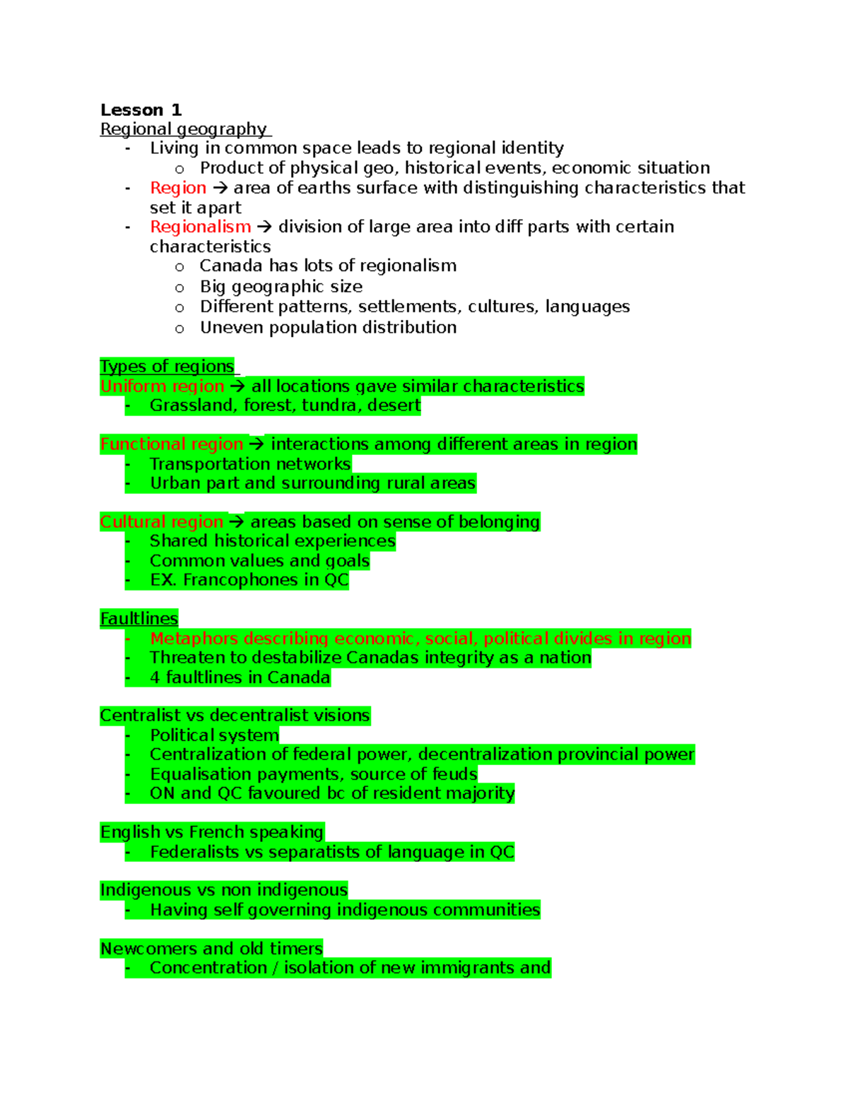 Geo 2010 Midterm Notes - Lesson 1 Regional geography - Living in common ...