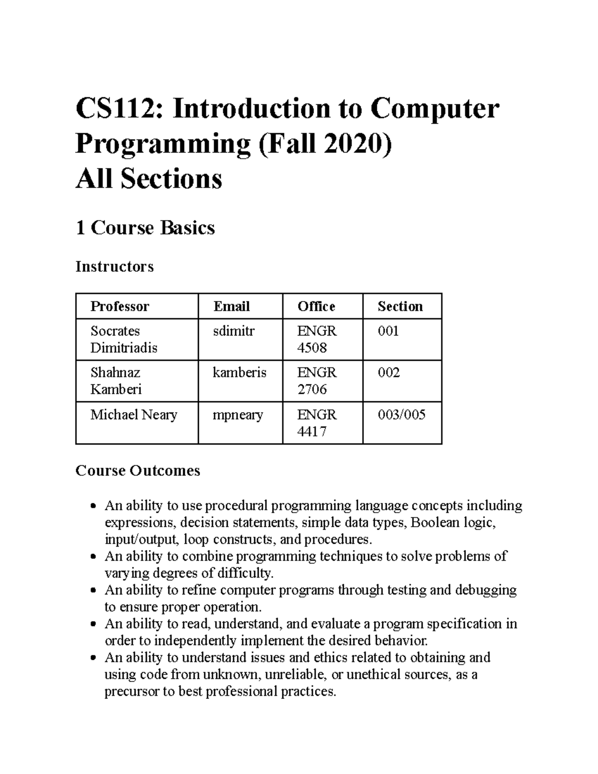 Syllabus - Info For CS112 - CS112: Introduction To Computer Programming ...