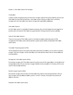 Final Exam MIS Study Notes - Chapter 2, 5, 8, 14, 18 Management ...