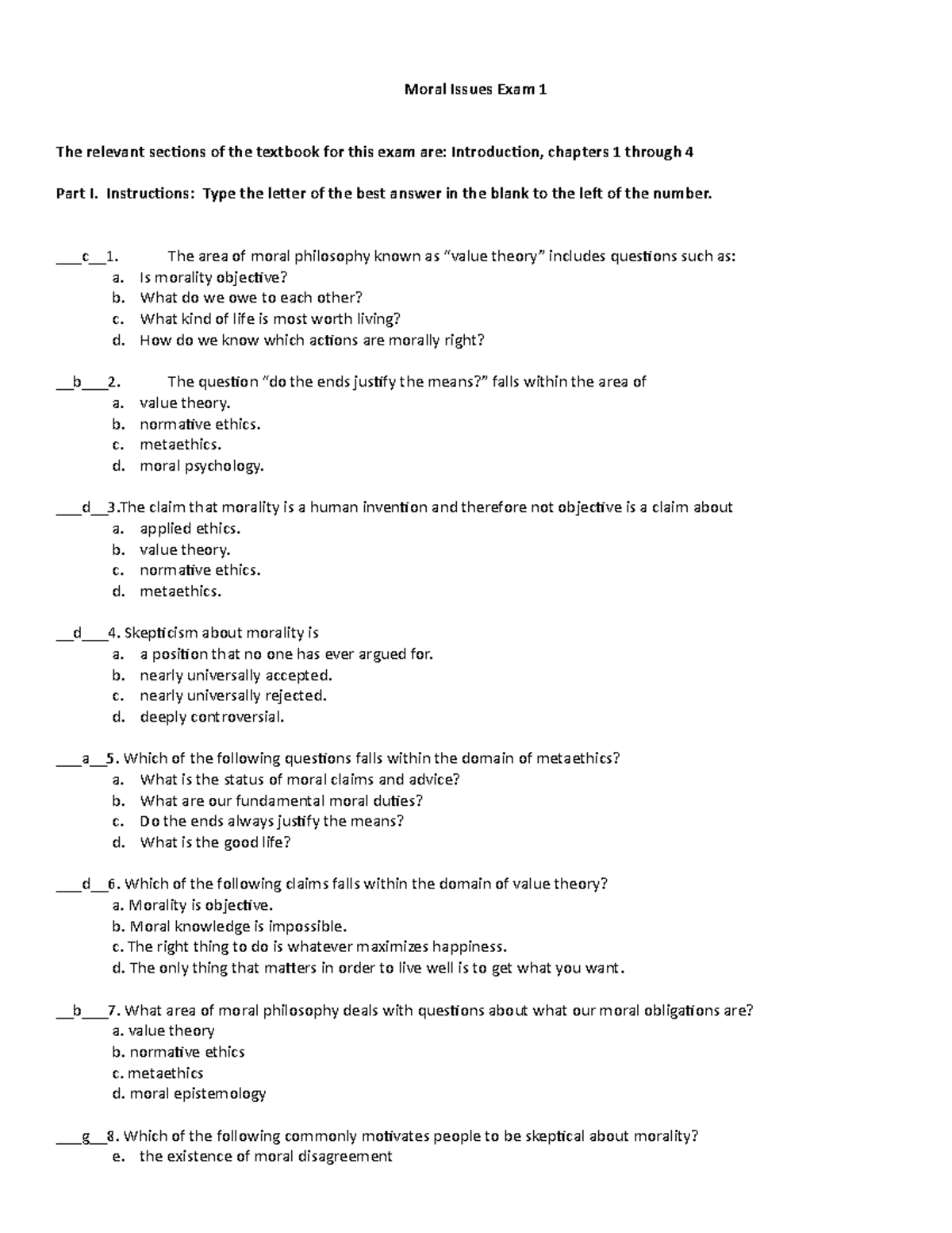 Exam 1 - Exam 1 covers chapters 1-4. This document includes 40 multiple ...