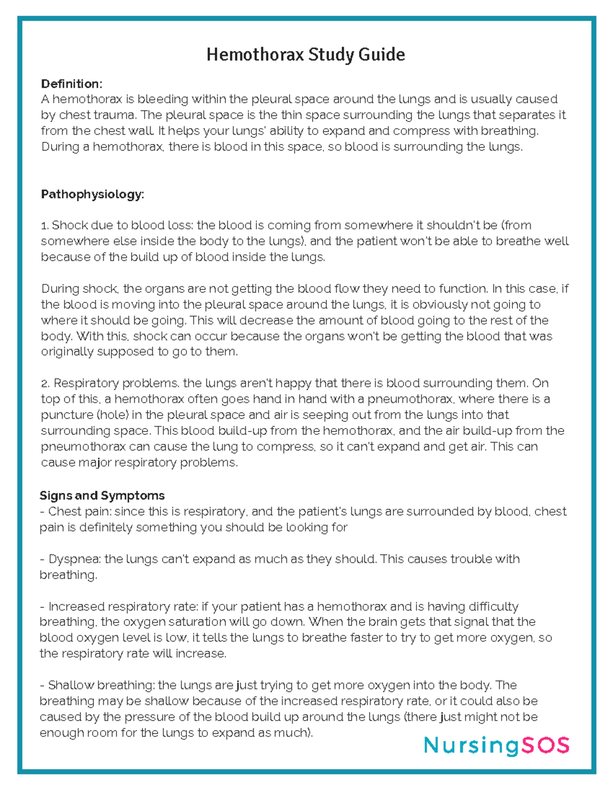 Hemothorax Study Guide Hemothorax Study Guide Definition A