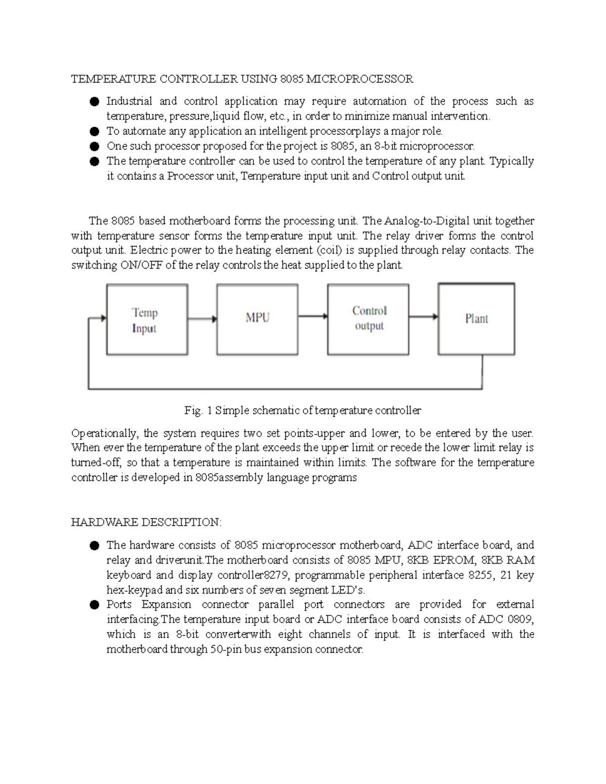 Temperature Controller Using 8085 Microprocessor TEMPERATURE