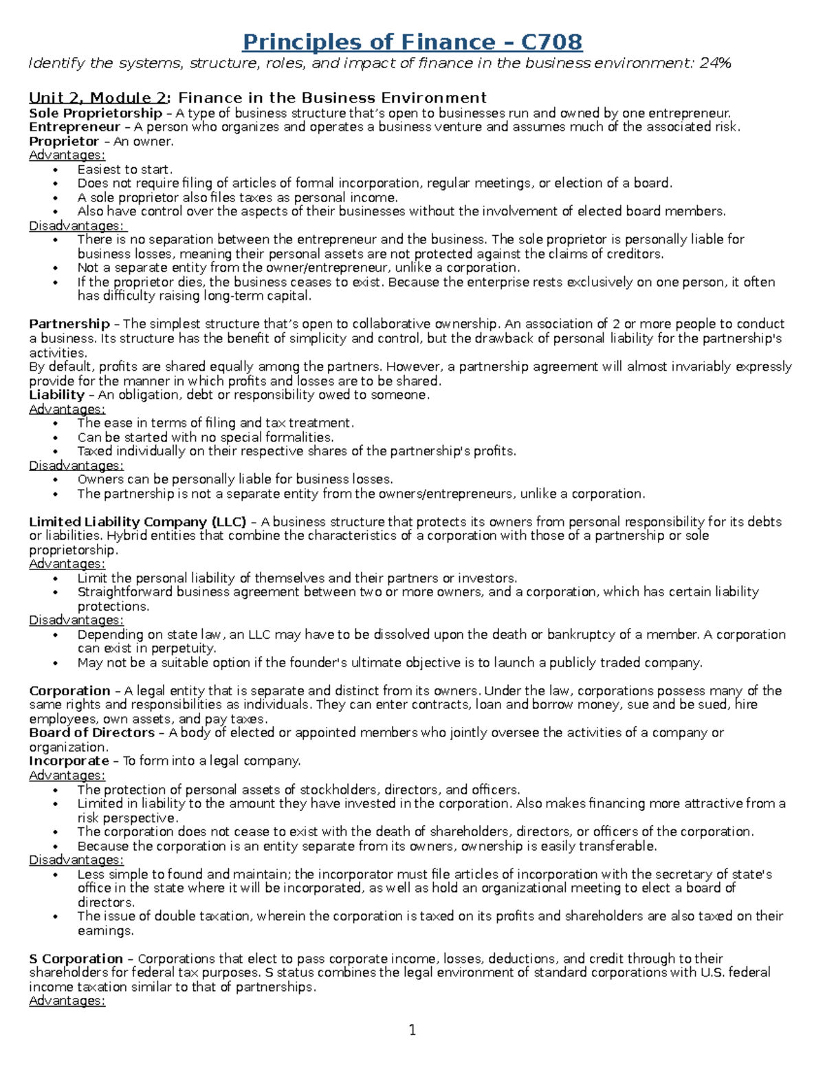 Unit 2 Finance in the Business Environment - Principles of Finance – C ...