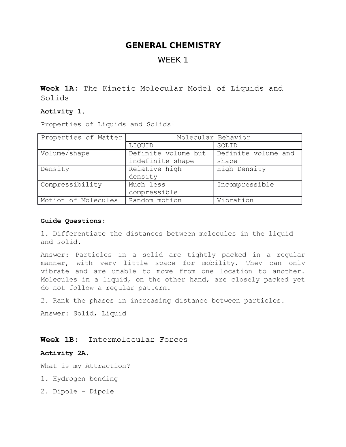 chemistry assignment 1st week