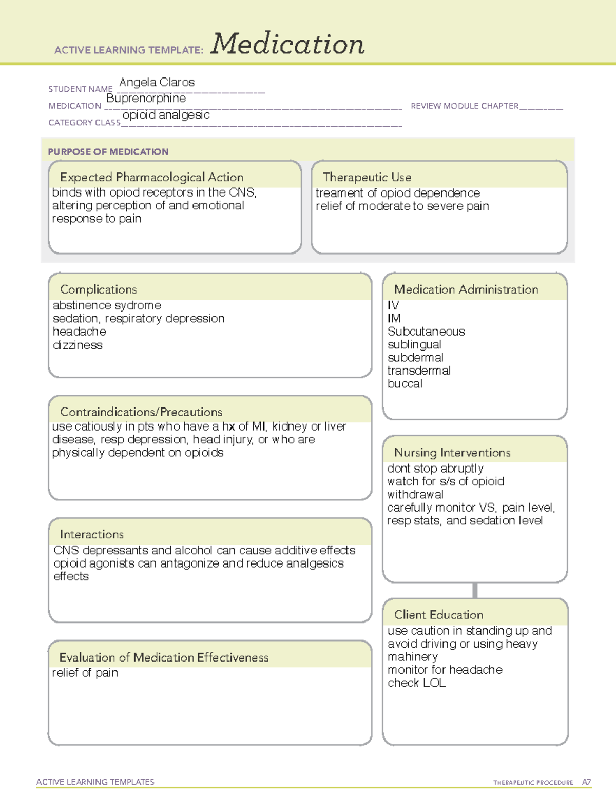 Buprenorphine - assignments - ACTIVE LEARNING TEMPLATES THERAPEUTIC ...