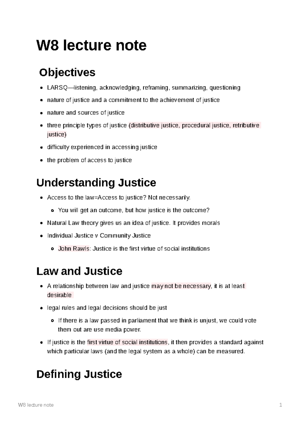 Understanding Justice And Access To Justice Lecture Notes - Studocu