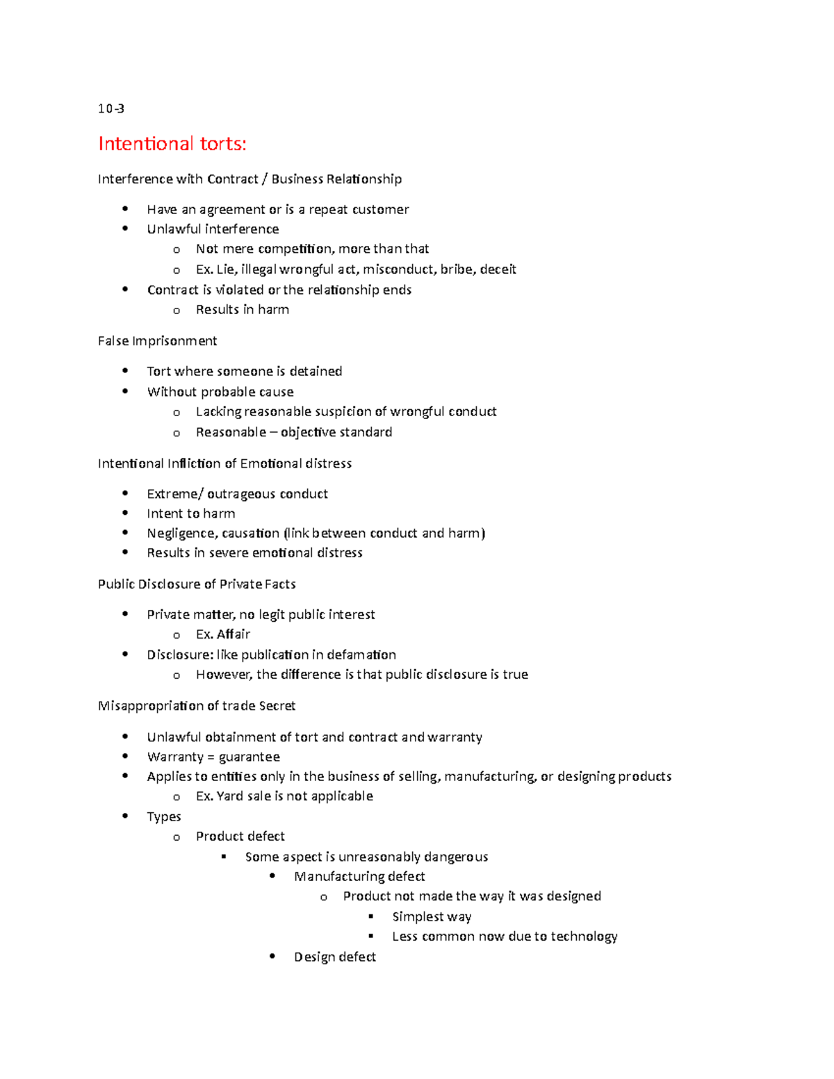 Business Law Lecture Notes 103 10 Intentional torts Interference