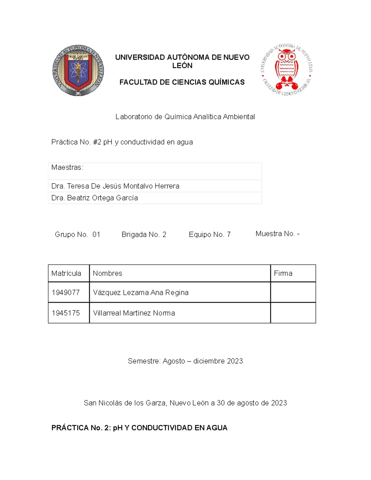 Reporte 2 LQAA Equipo 7 - UNIVERSIDAD AUTÓNOMA DE NUEVO LEÓN FACULTAD ...