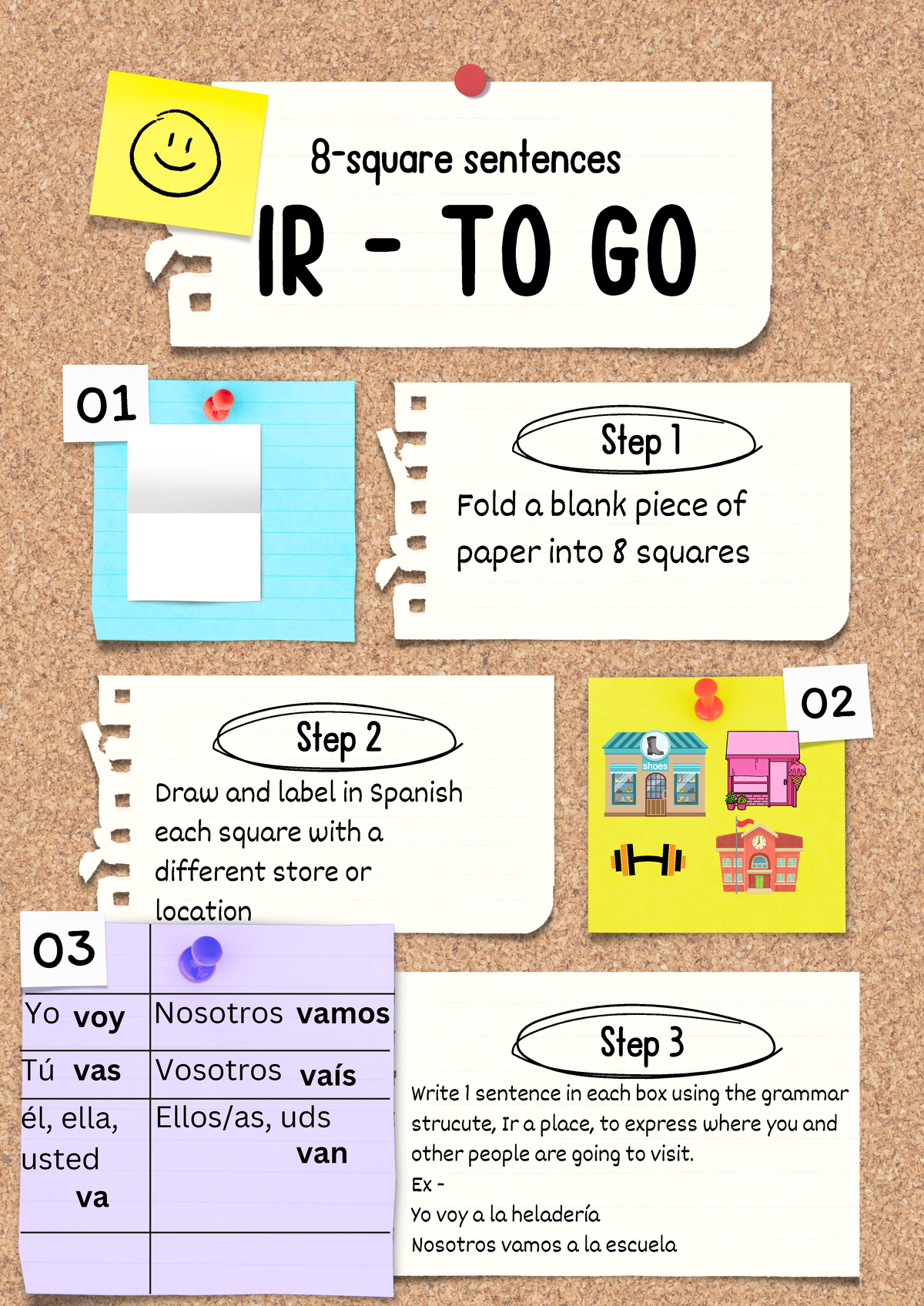 Ir a place - Ex - Yo voy a la heladería Nosotros vamos a la escuela ...