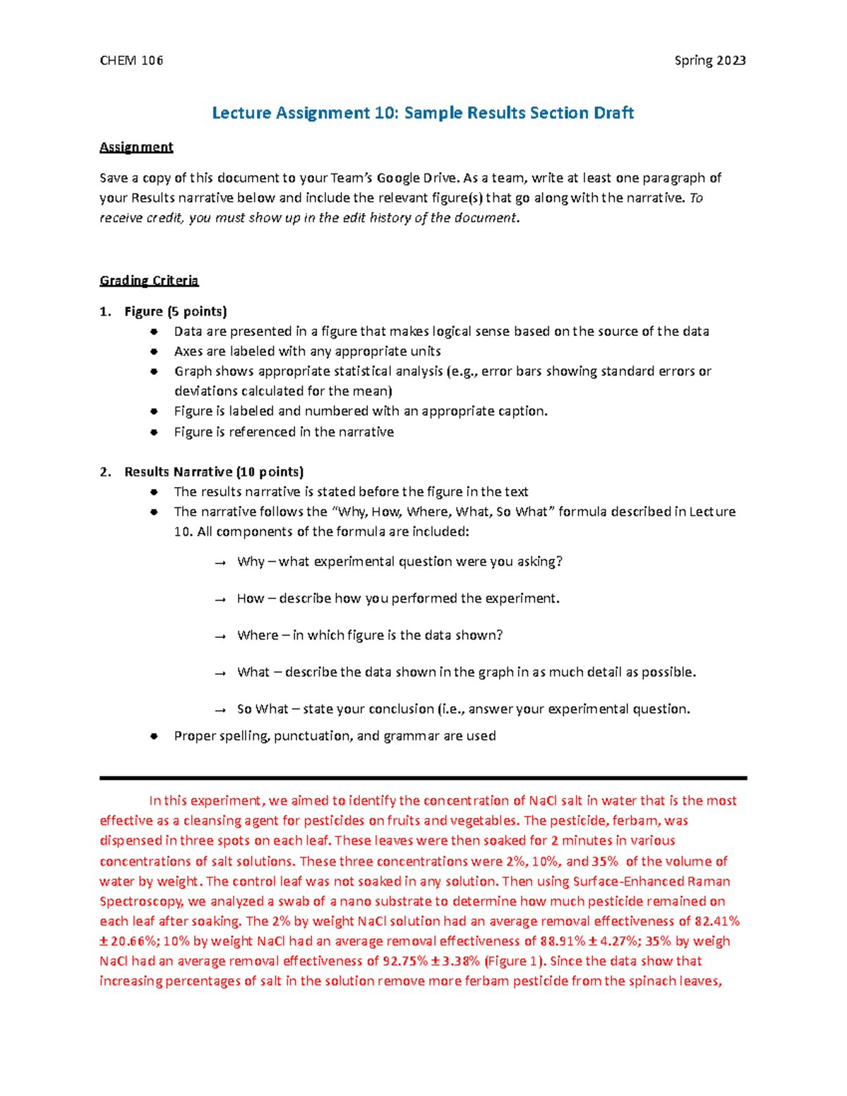 CHEM 106 - Lecture Assignment #10 - CHEM 106 Spring 2023 Lecture ...