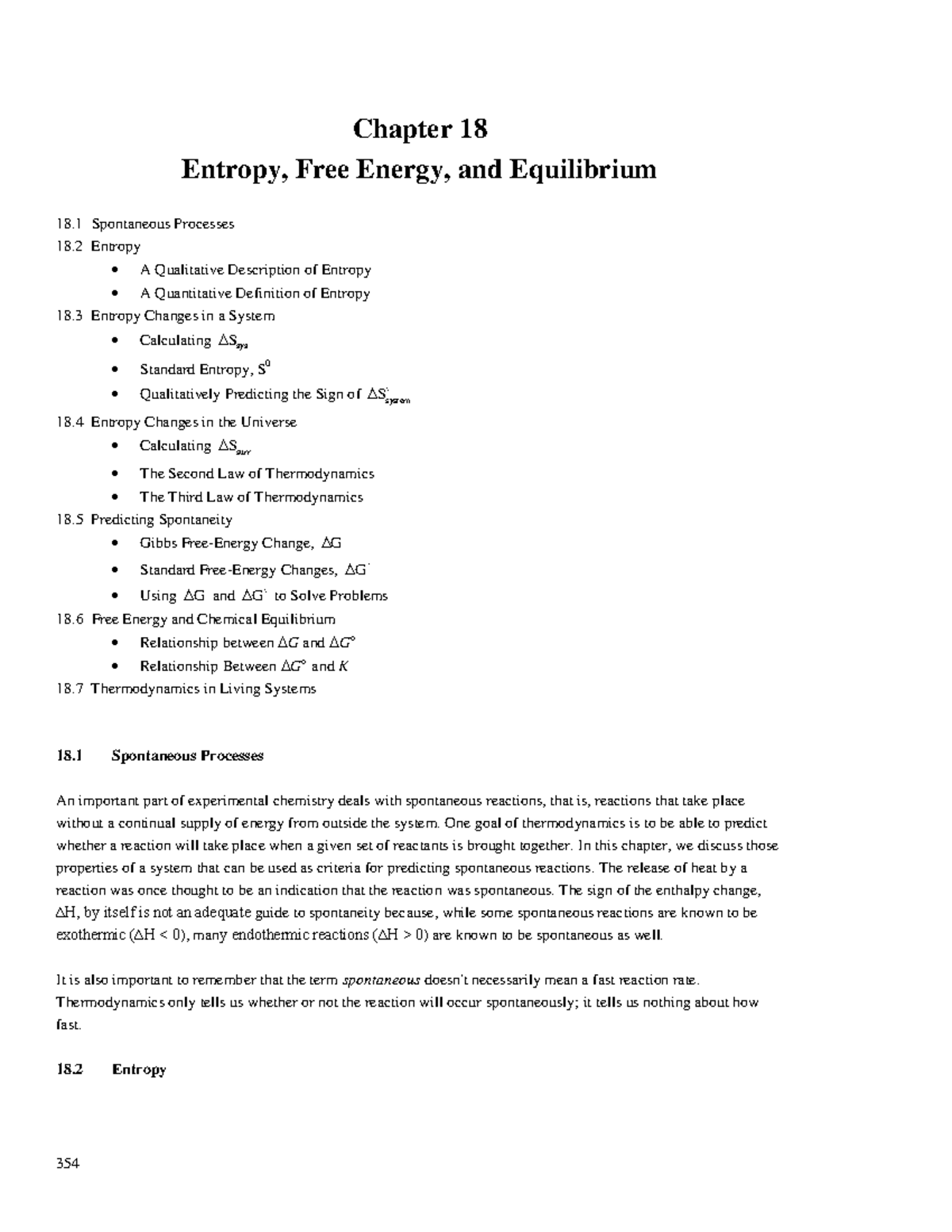 Study Guide Chapter 18 - Chapter 18 Entropy, Free Energy, and ...