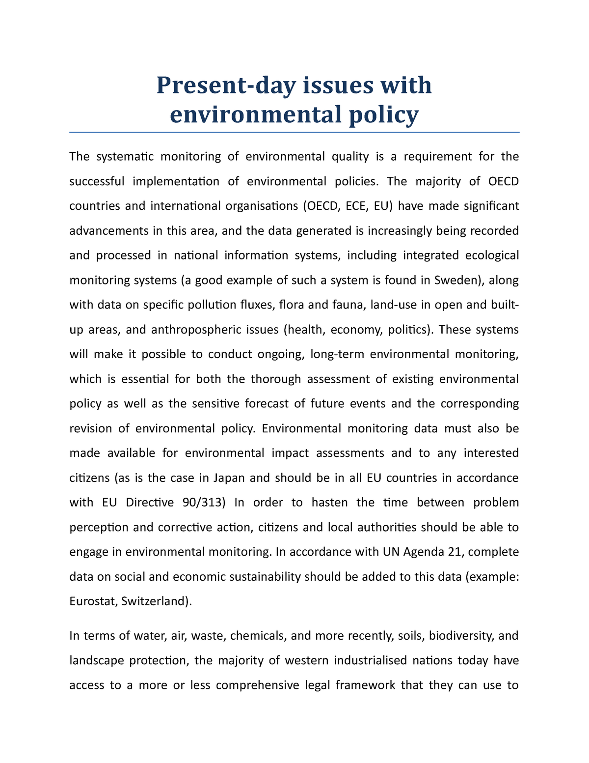 Present day issues with environmental policy Presentday issues with