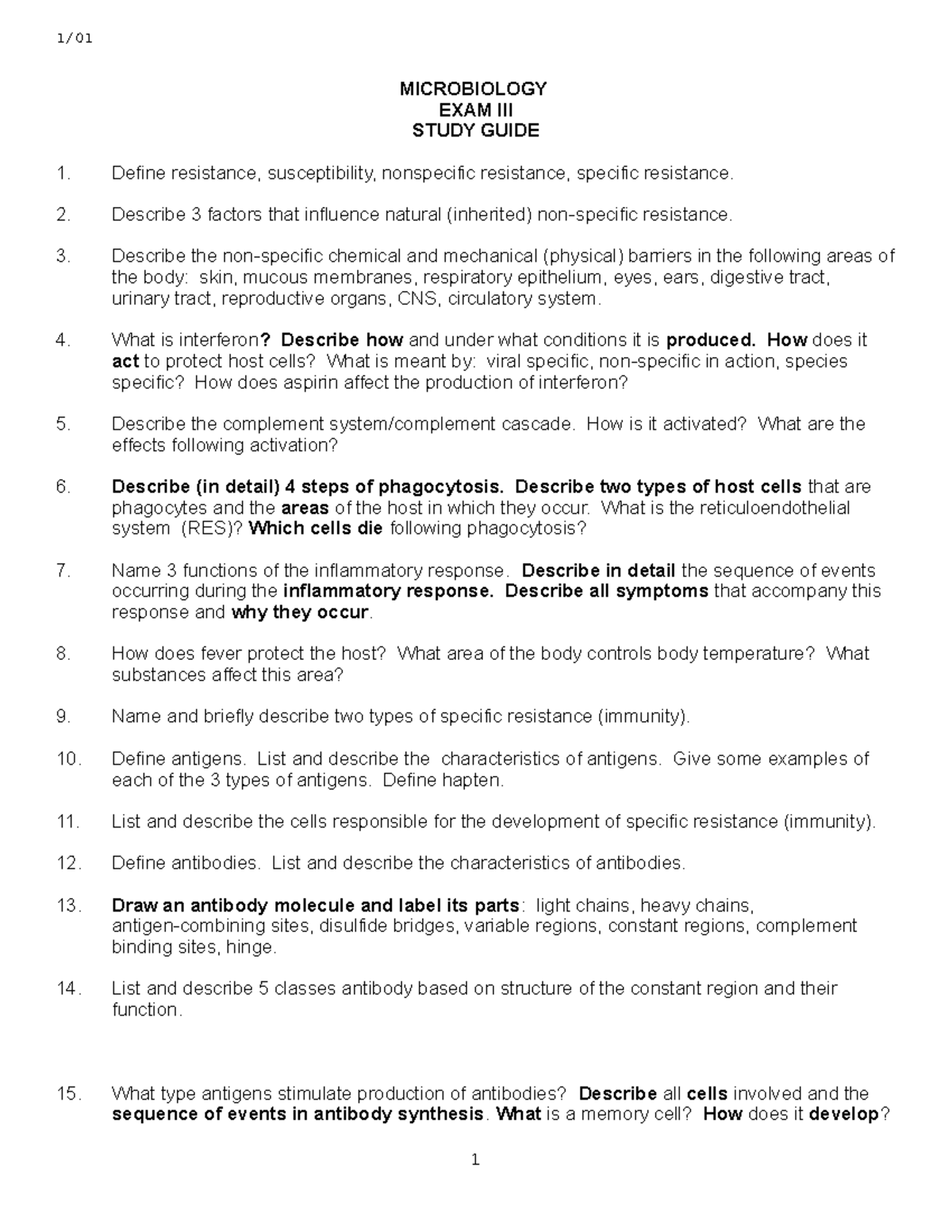 Exam Study Guide 3 - 1/ MICROBIOLOGY EXAM III STUDY GUIDE Define ...