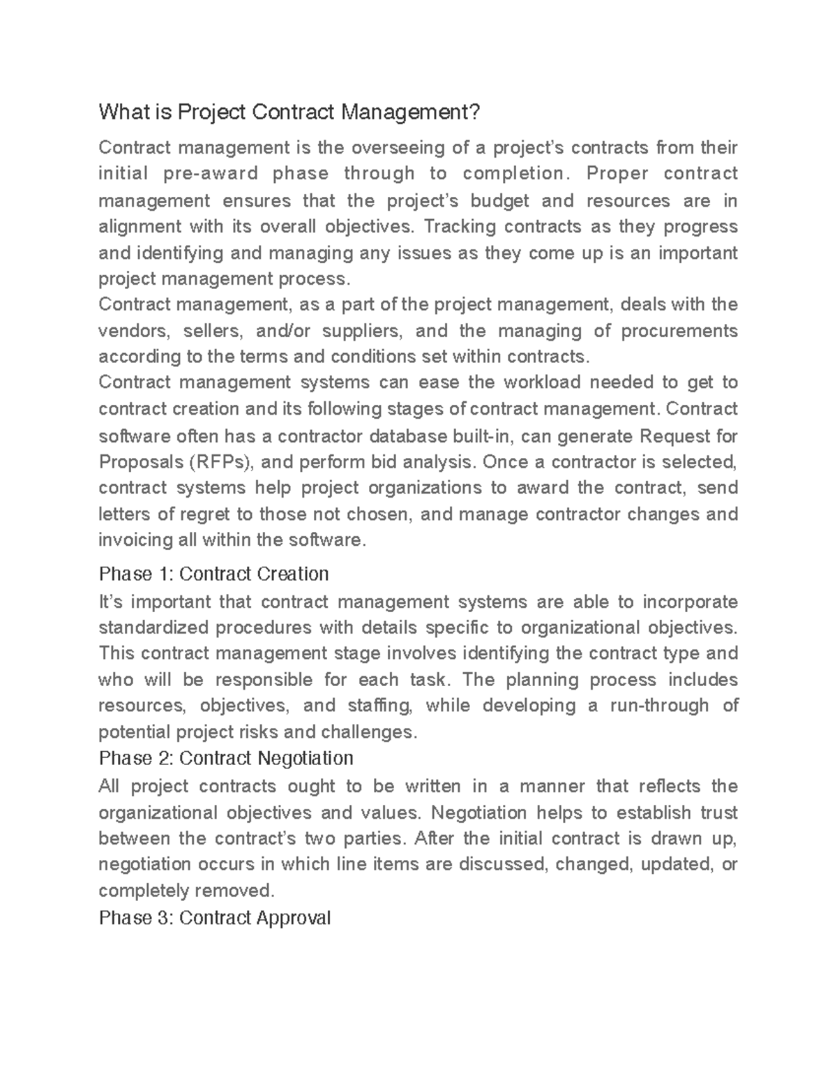 Project management Section B Notes - What is Project Contract ...